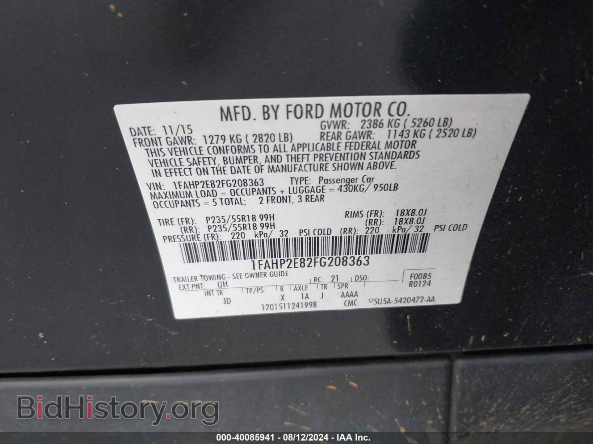 2015 FORD TAURUS - VIN: 1FAHP2E82FG208363 - Photo 9