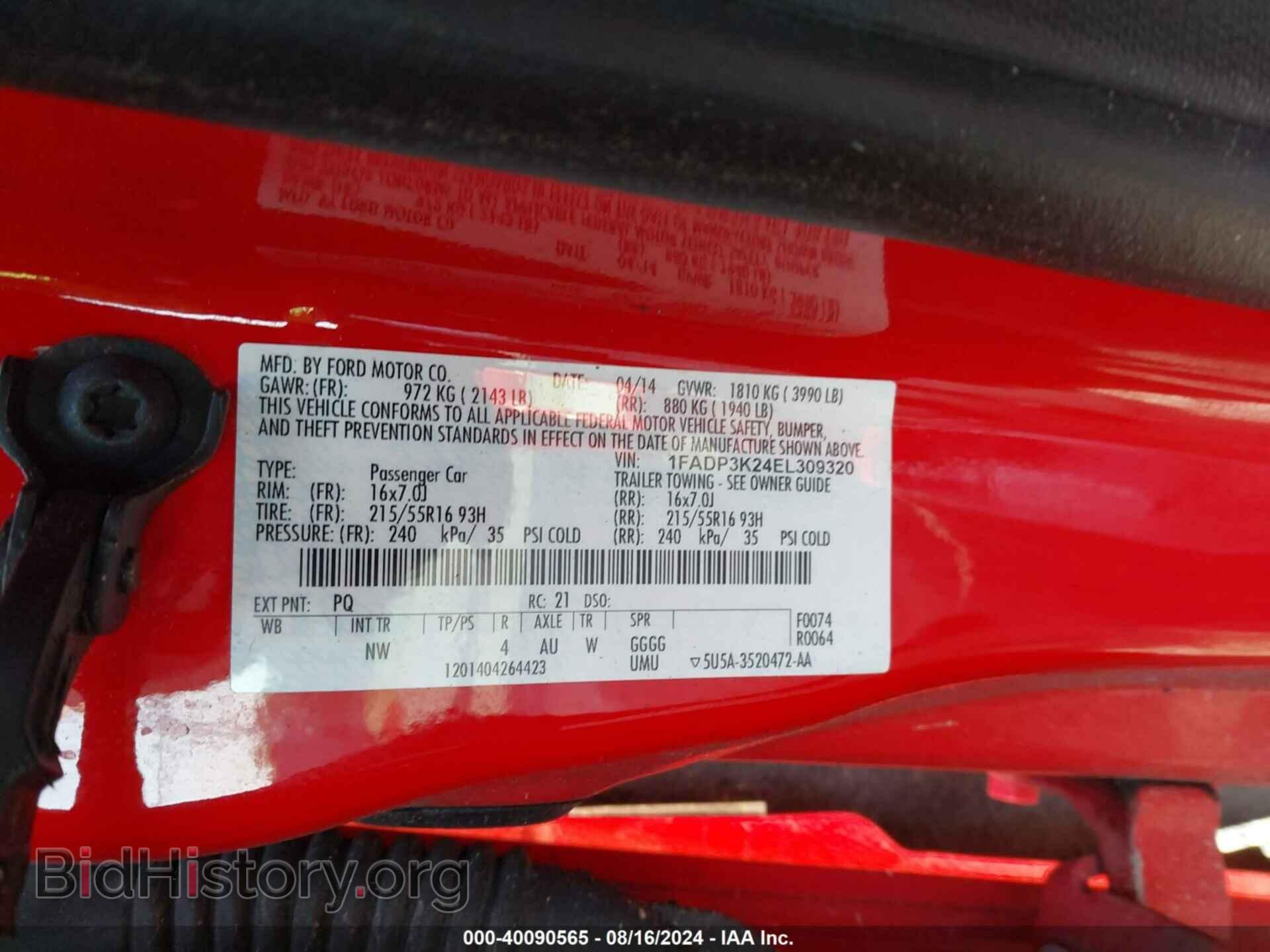 2014 FORD FOCUS - VIN: 1FADP3K24EL309320 - Фото 9