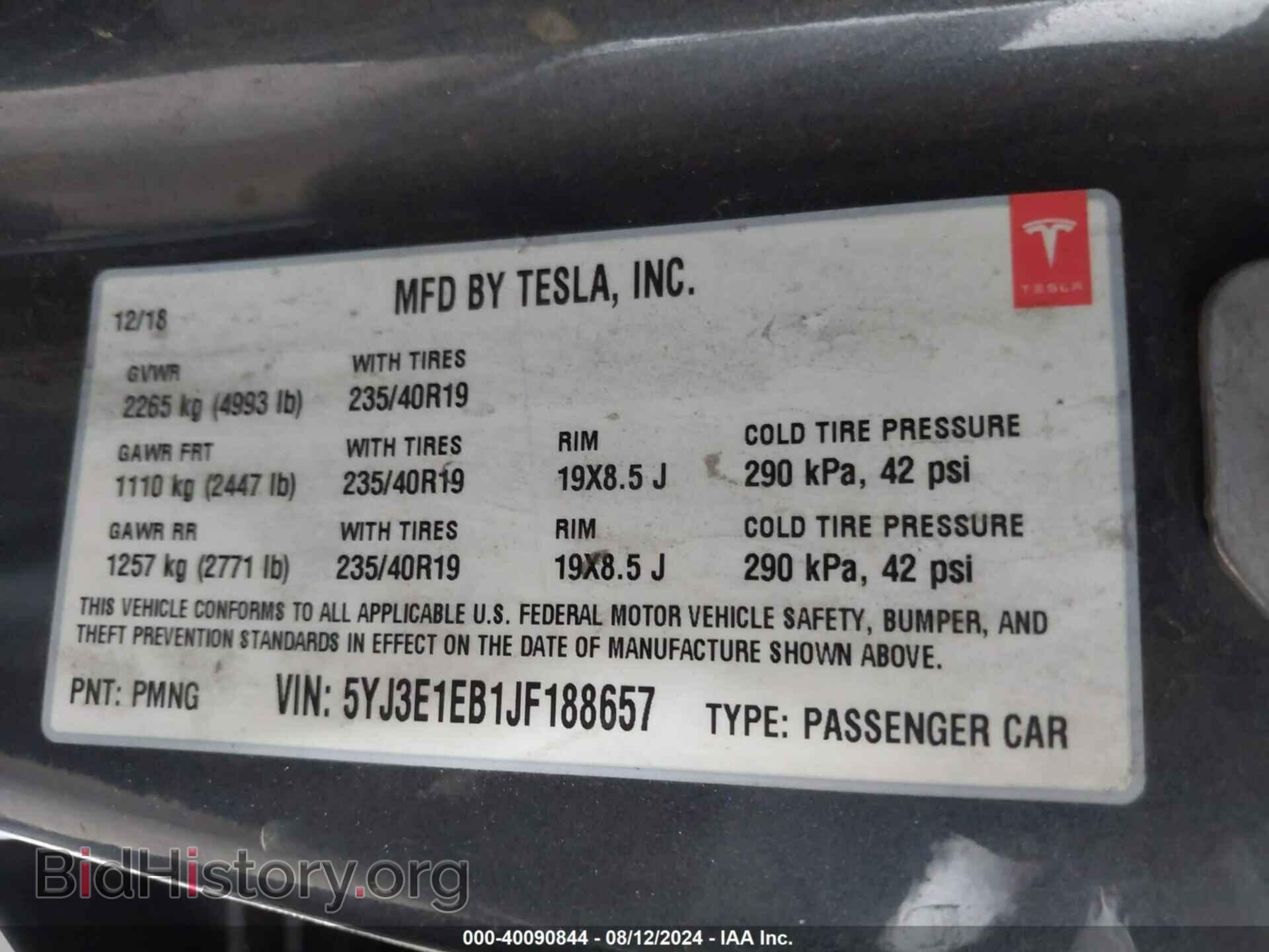 2018 TESLA MODEL 3 - VIN: 5YJ3E1EB1JF188657 - Фото 8