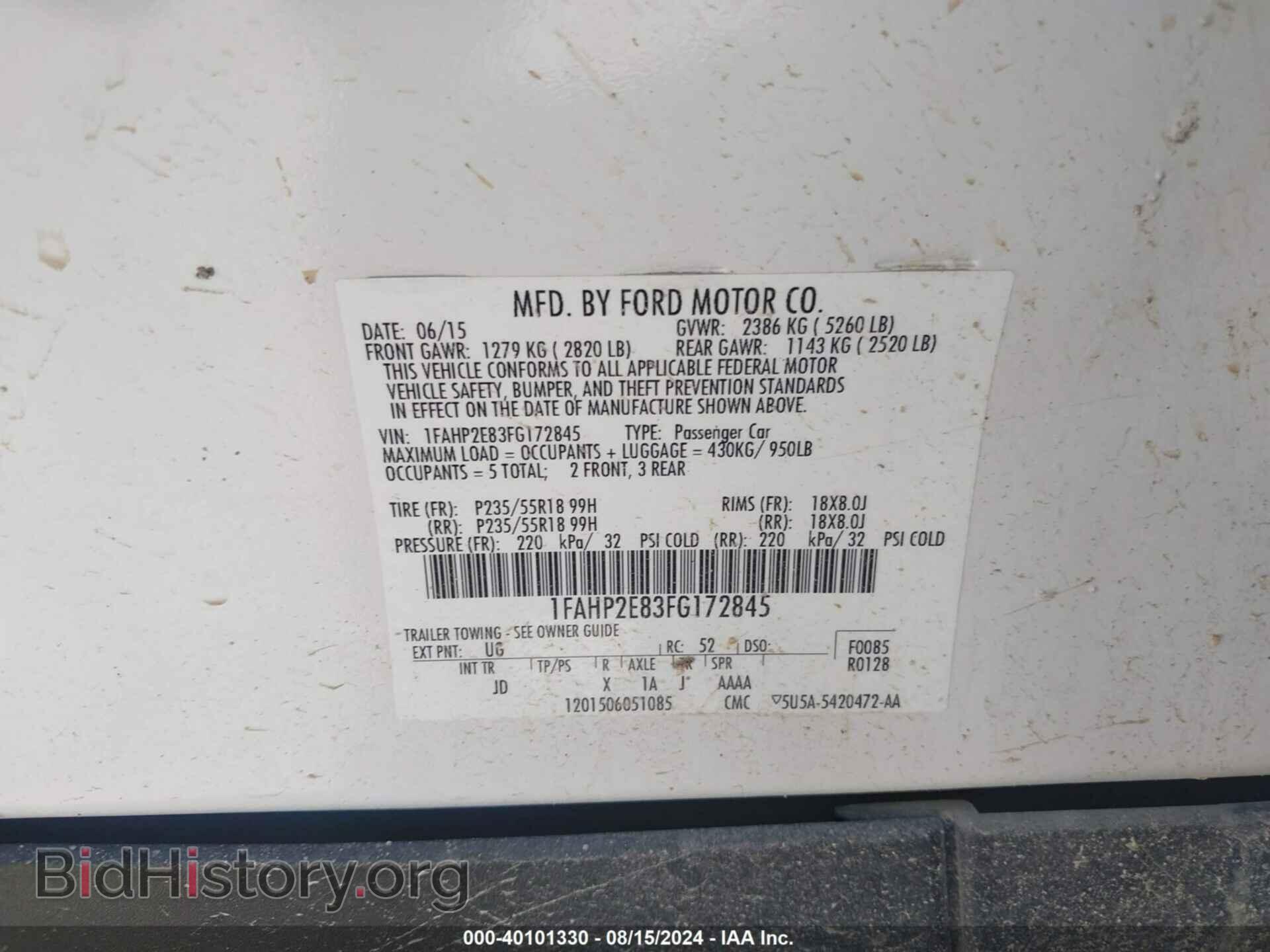 2015 FORD TAURUS - VIN: 1FAHP2E83FG172845 - Фото 9