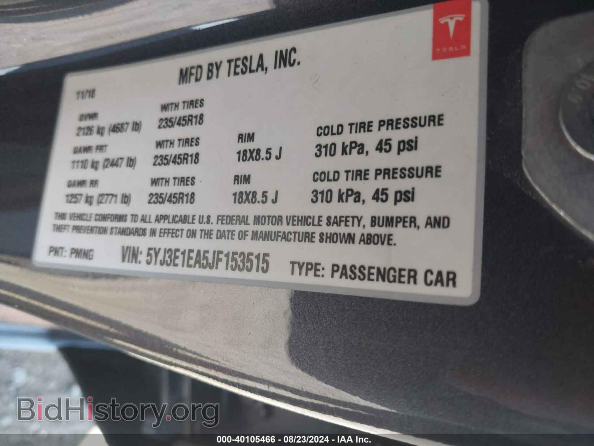 2018 TESLA MODEL 3 - VIN: 5YJ3E1EA5JF153515 - Фото 9