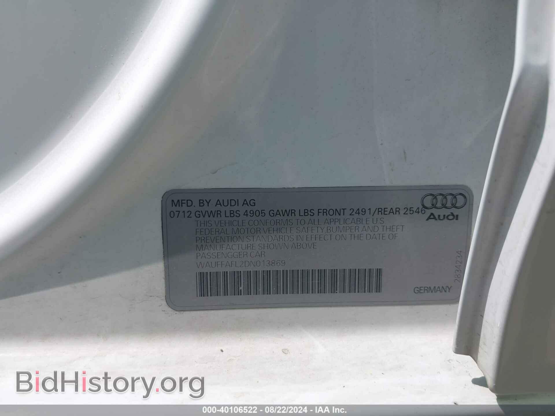 2013 AUDI A4 - VIN: WAUFFAFL2DN013869 - Фото 9