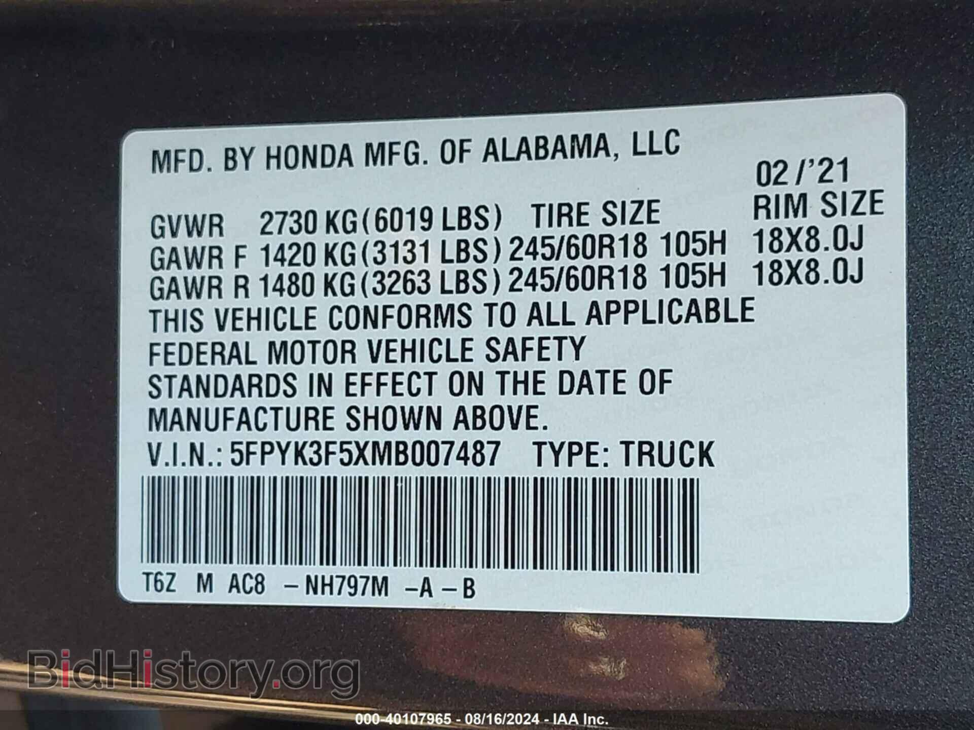 2021 HONDA RIDGELINE - VIN: 5FPYK3F5XMB007487 - Фото 9