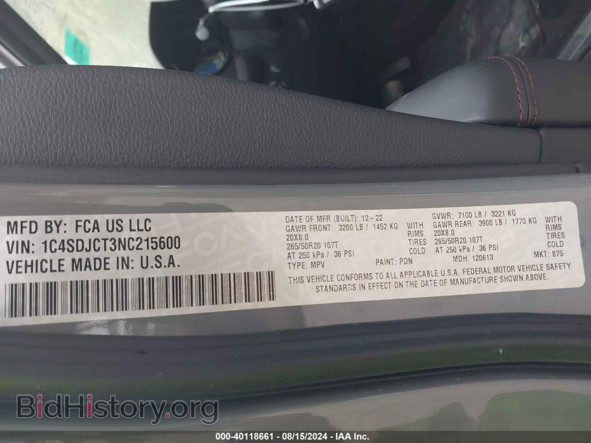 2022 DODGE DURANGO - VIN: 1C4SDJCT3NC215600 - Photo 9