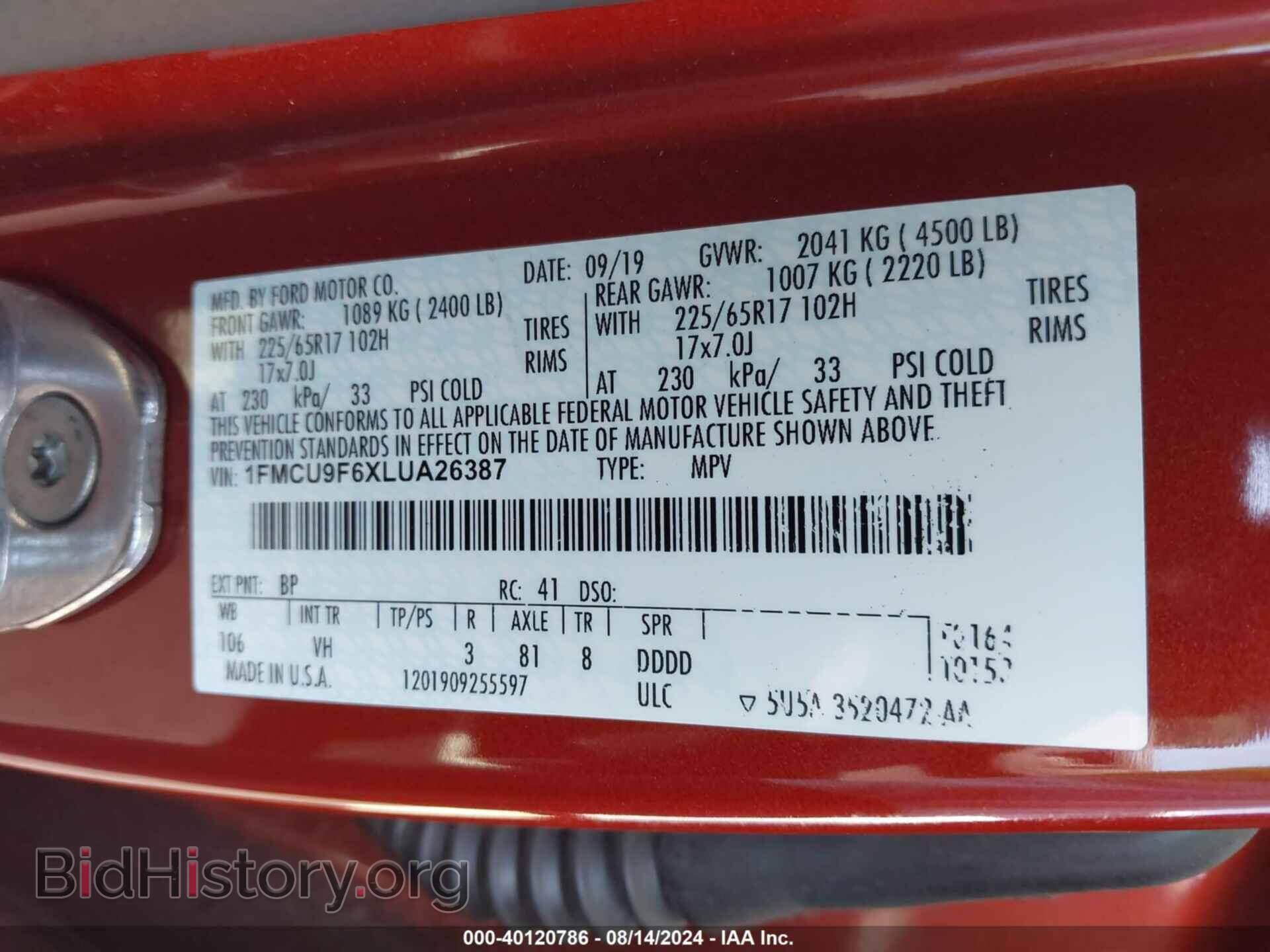 2020 FORD ESCAPE - VIN: 1FMCU9F6XLUA26387 - Photo 9