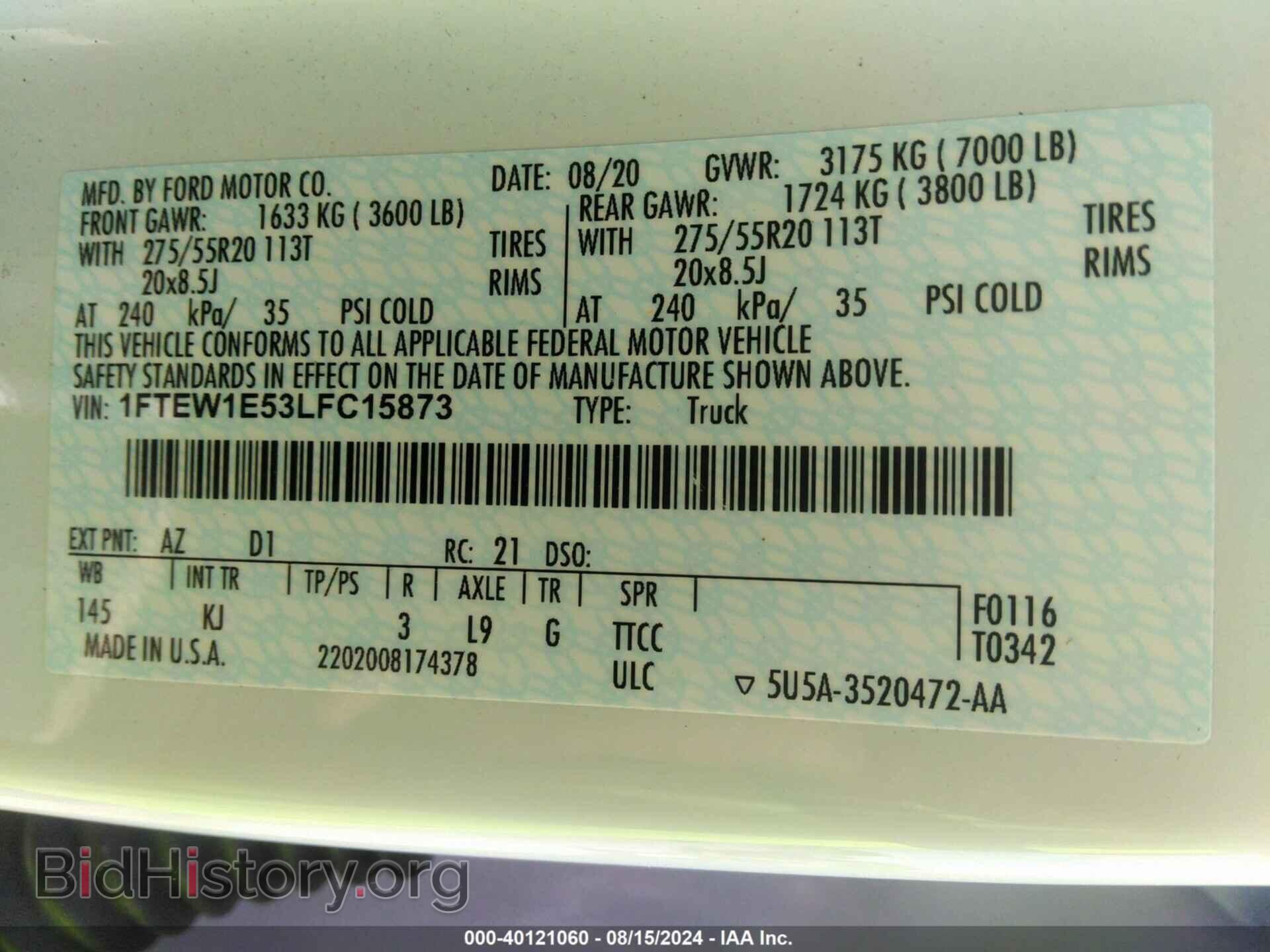 2020 FORD F-150 - VIN: 1FTEW1E53LFC15873 - Фото 9