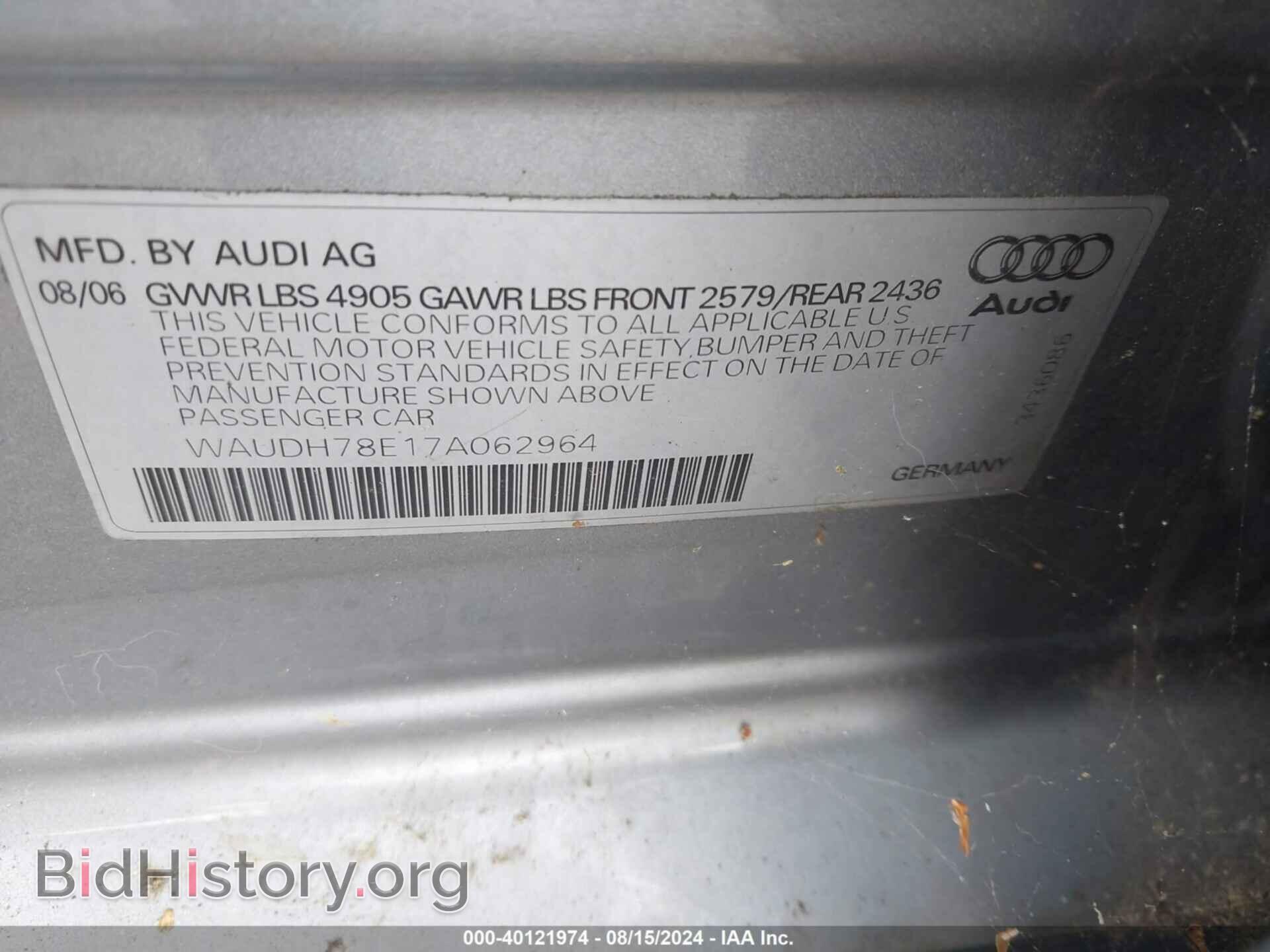 2007 AUDI A4 - VIN: WAUDH78E17A062964 - Фото 9
