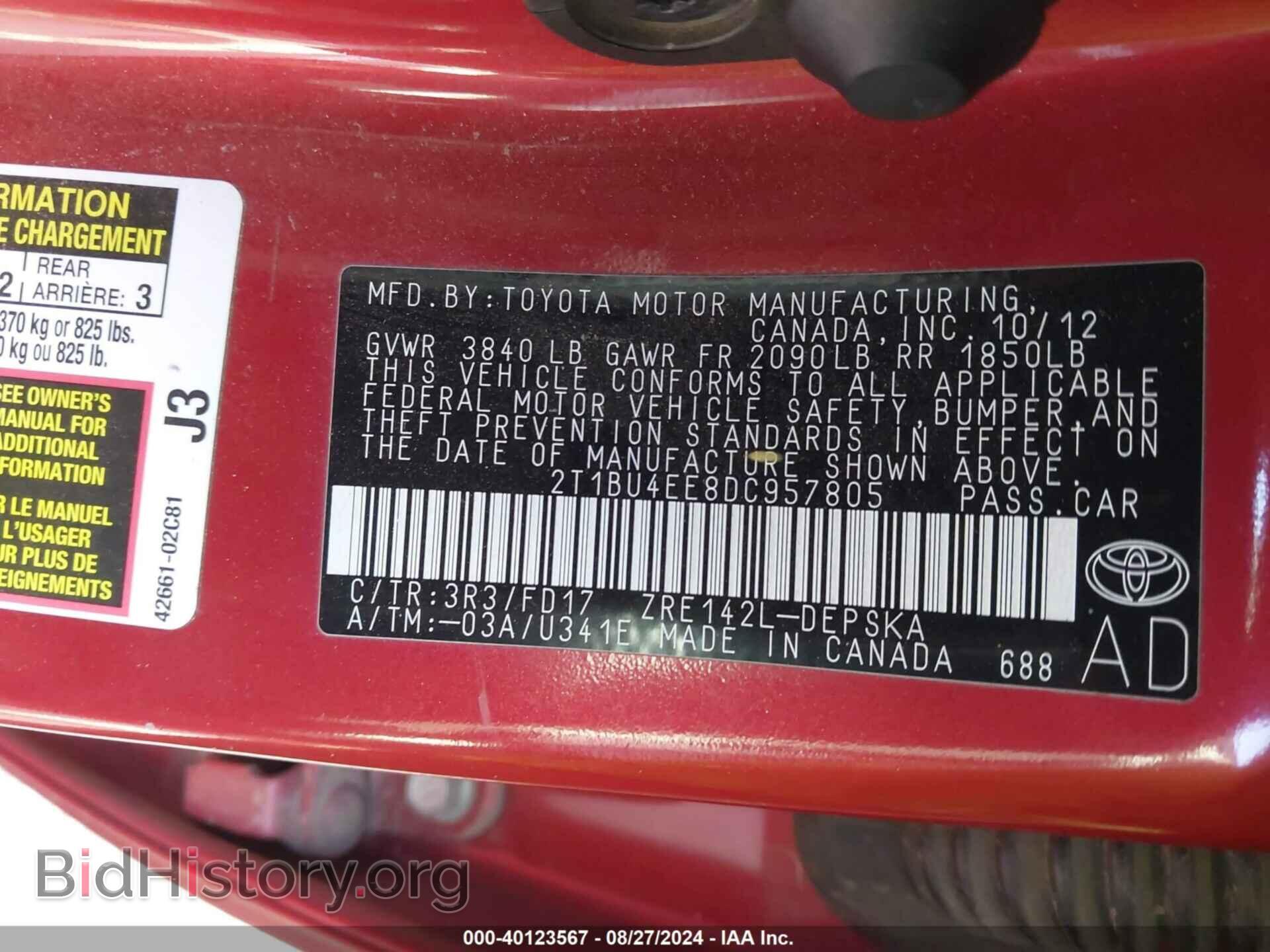 2013 TOYOTA COROLLA - VIN: 2T1BU4EE8DC957805 - Фото 9