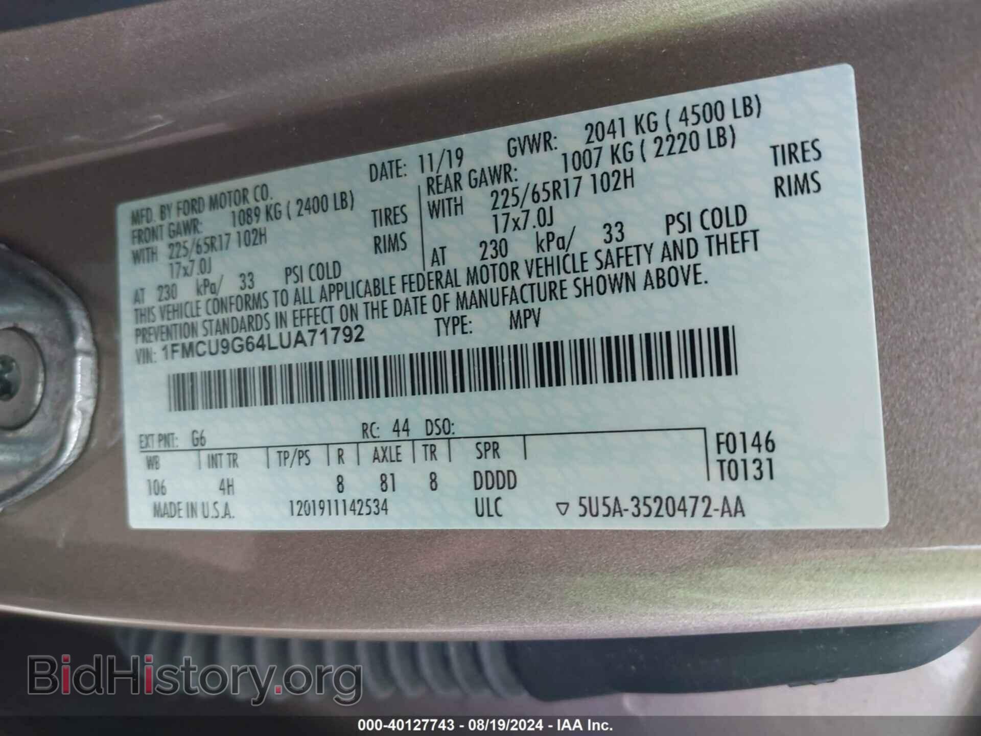 2020 FORD ESCAPE - VIN: 1FMCU9G64LUA71792 - Photo 9