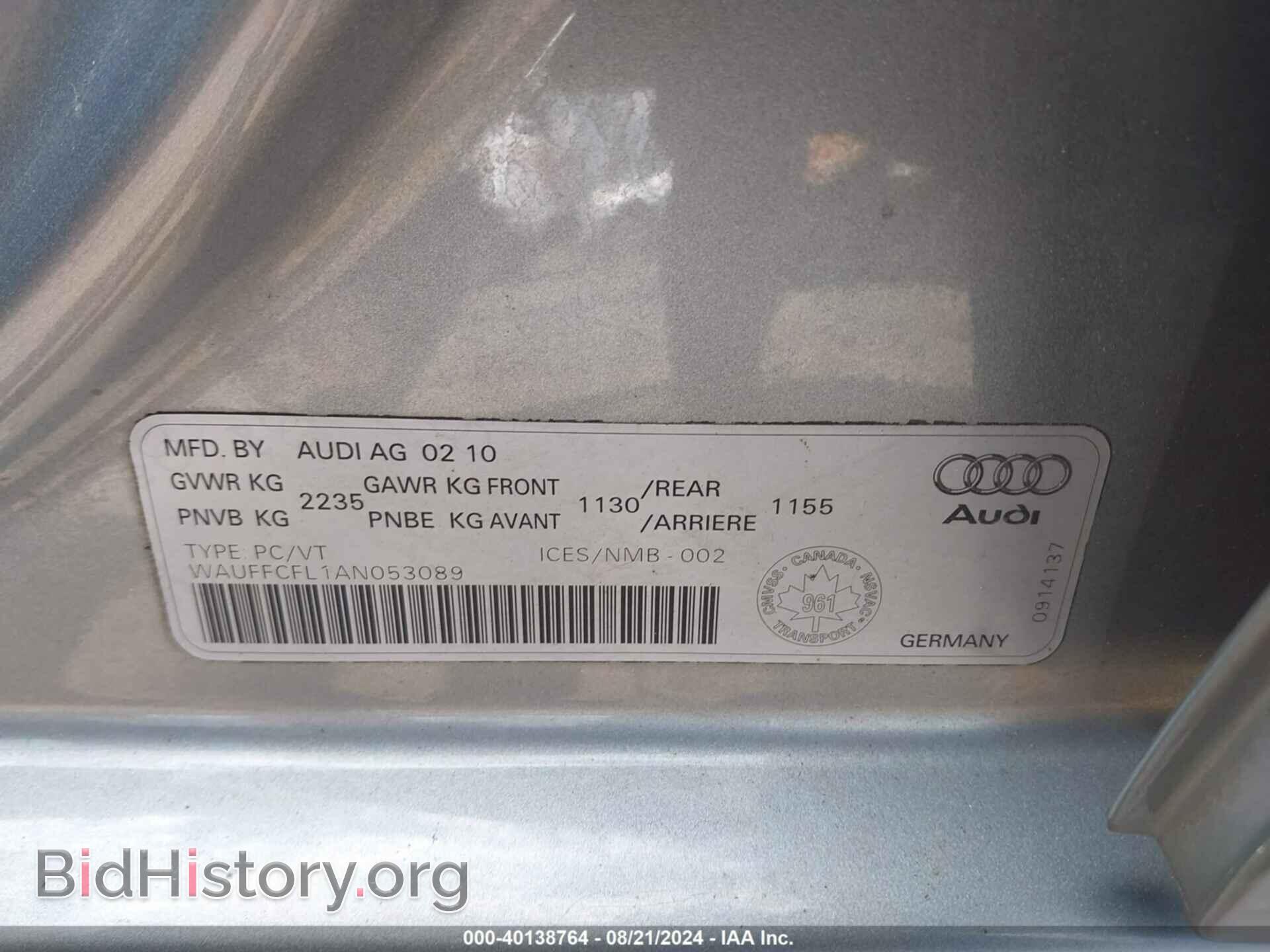 2010 AUDI A4 - VIN: WAUFFCFL1AN053089 - Фото 9