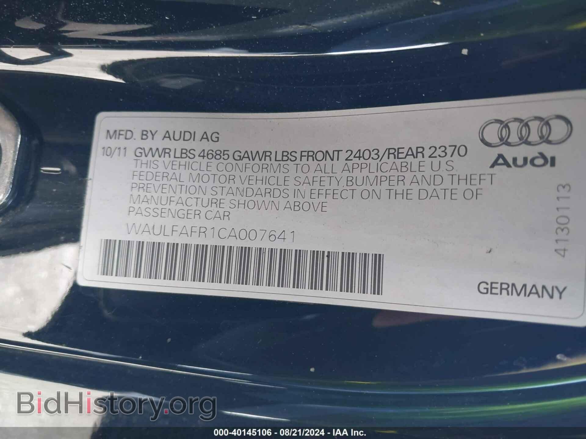 2012 AUDI A5 - VIN: WAULFAFR1CA007641 - Фото 9