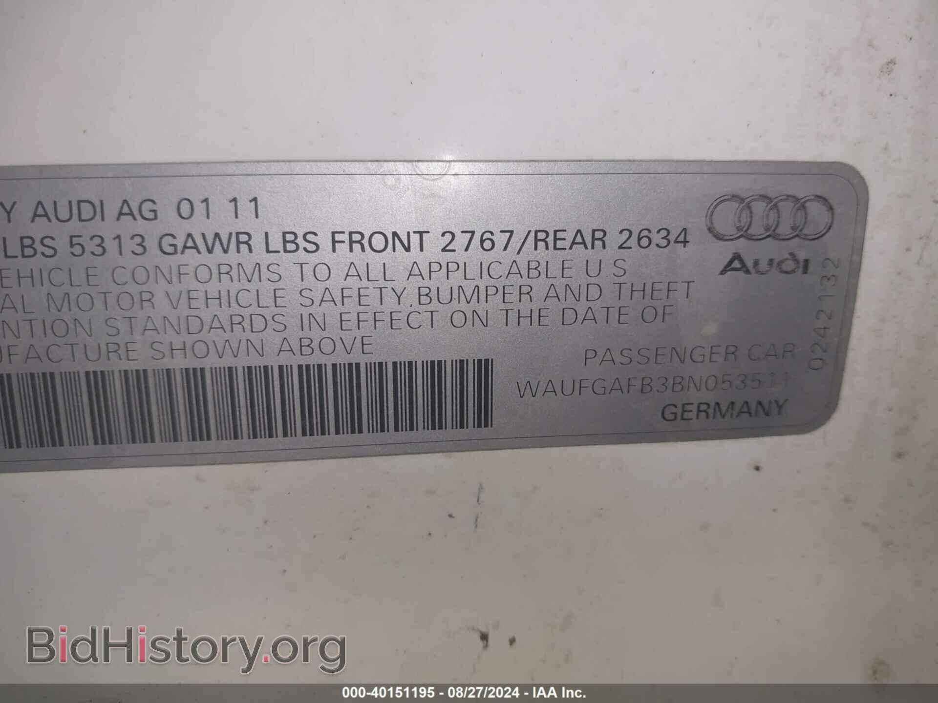 2011 AUDI A6 - VIN: WAUFGAFB3BN053511 - Фото 9