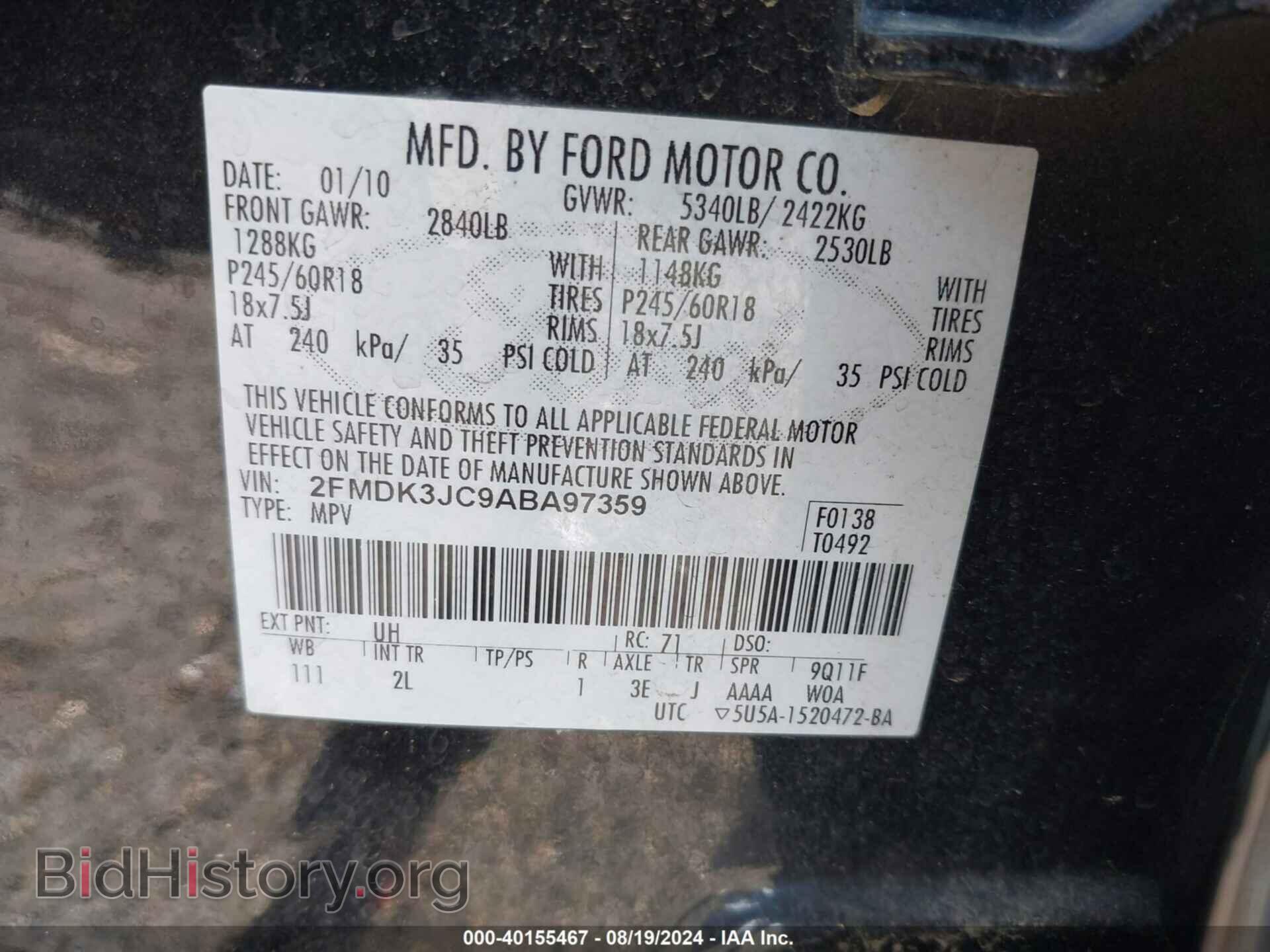 2010 FORD EDGE - VIN: 2FMDK3JC9ABA97359 - Фото 9