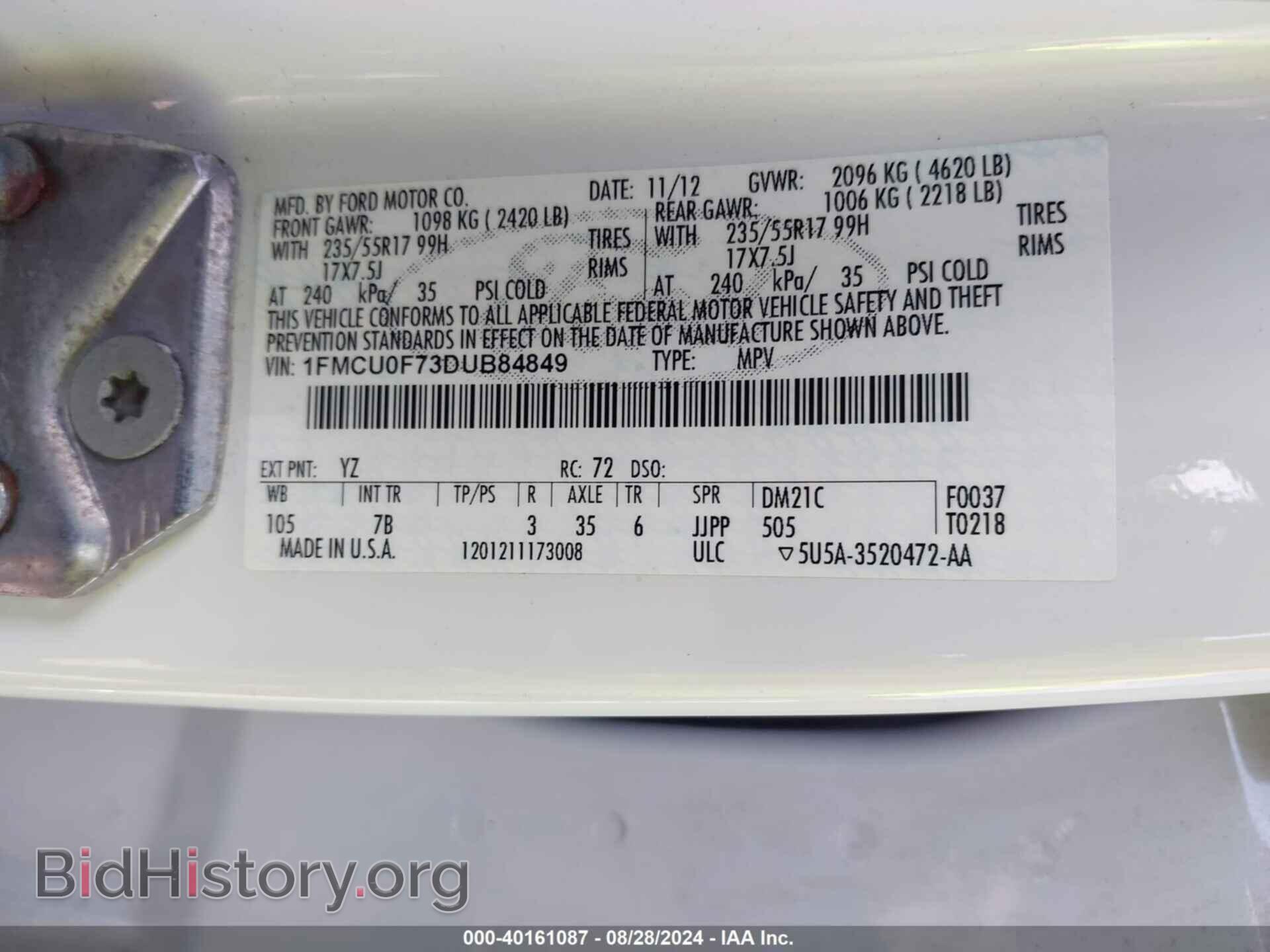 2013 FORD ESCAPE - VIN: 1FMCU0F73DUB84849 - Фото 9