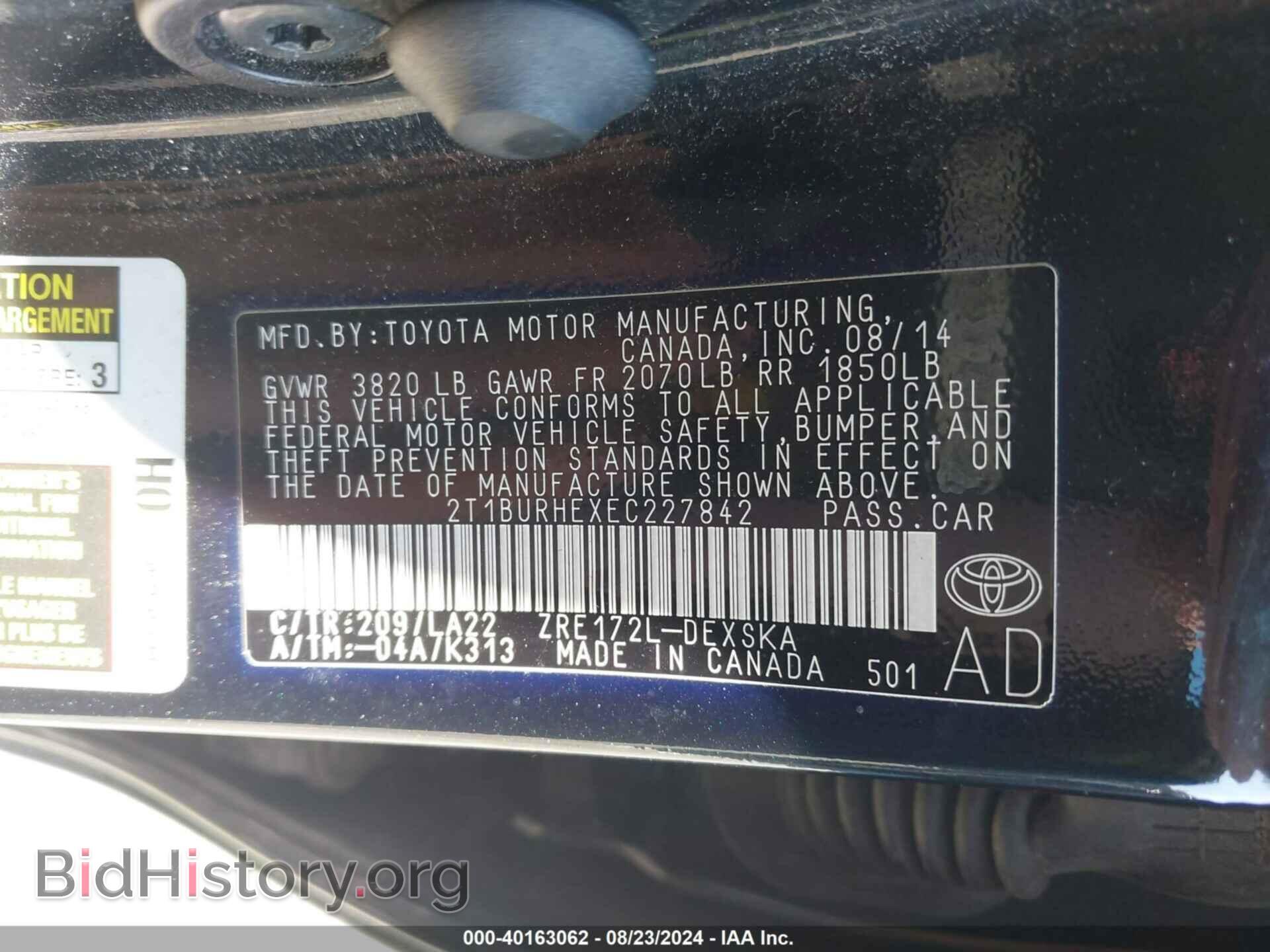 2014 TOYOTA COROLLA - VIN: 2T1BURHEXEC227842 - Фото 9