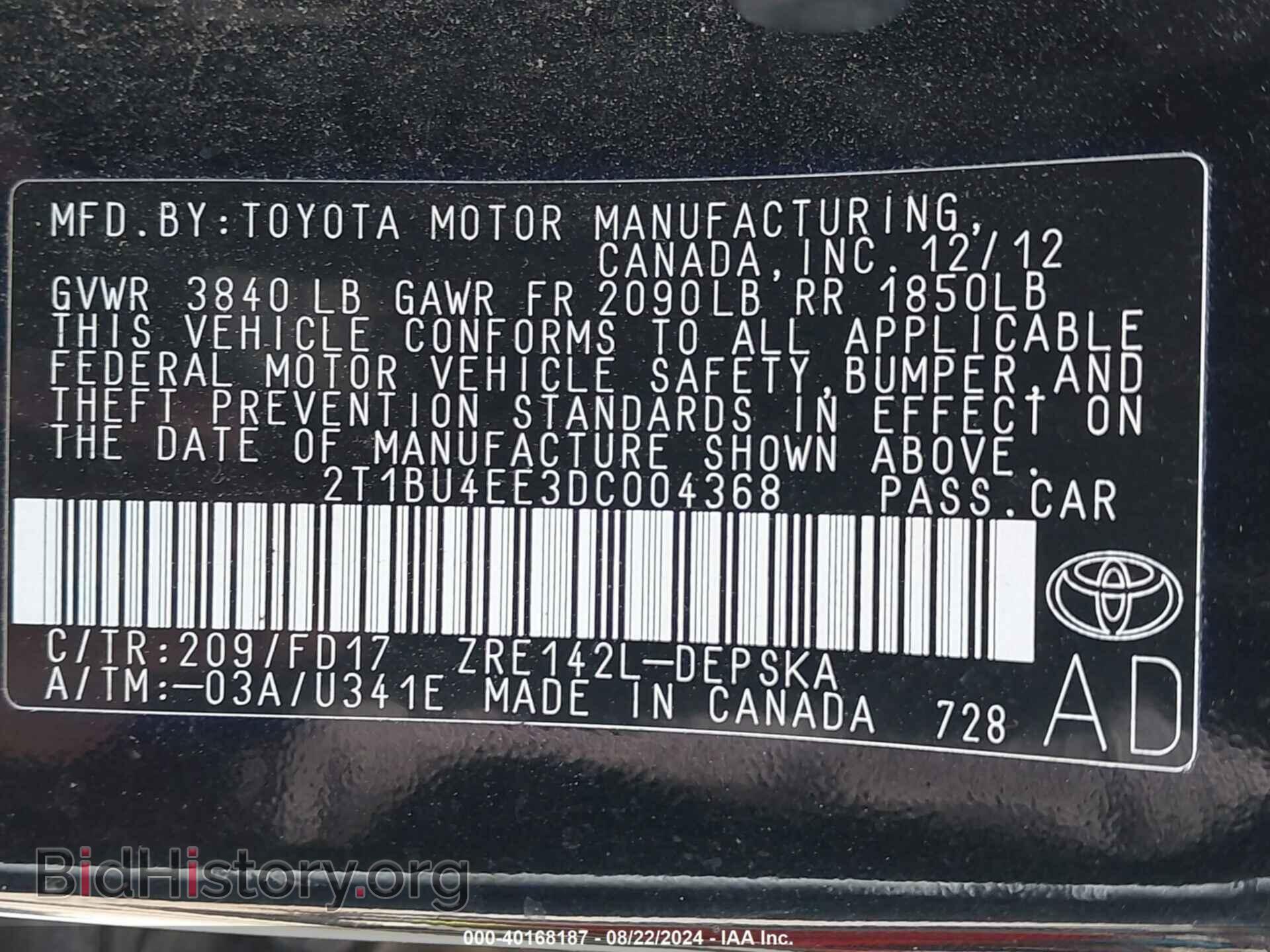 2013 TOYOTA COROLLA - VIN: 2T1BU4EE3DC004368 - Фото 9
