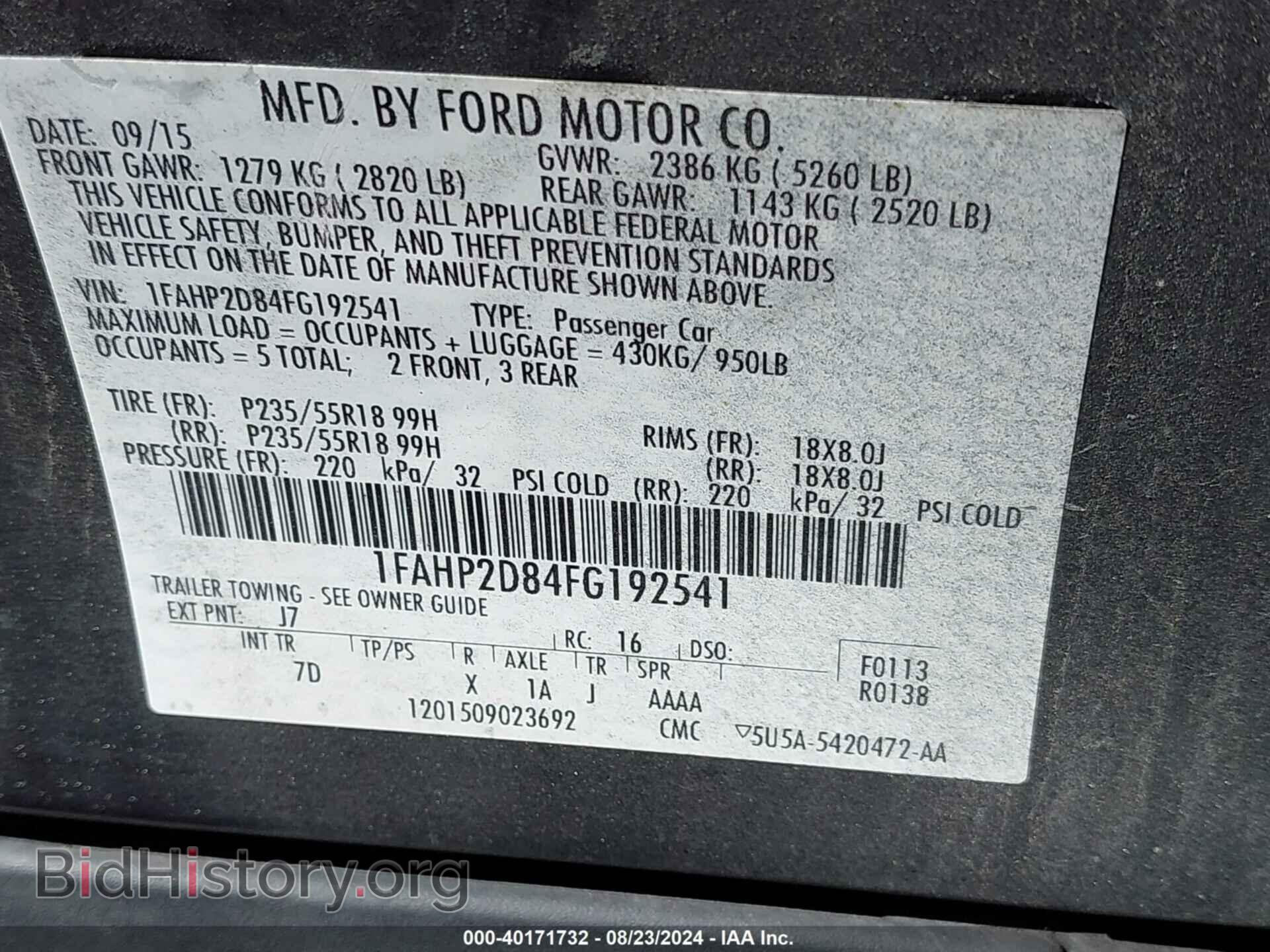 2015 FORD TAURUS - VIN: 1FAHP2D84FG192541 - Photo 9