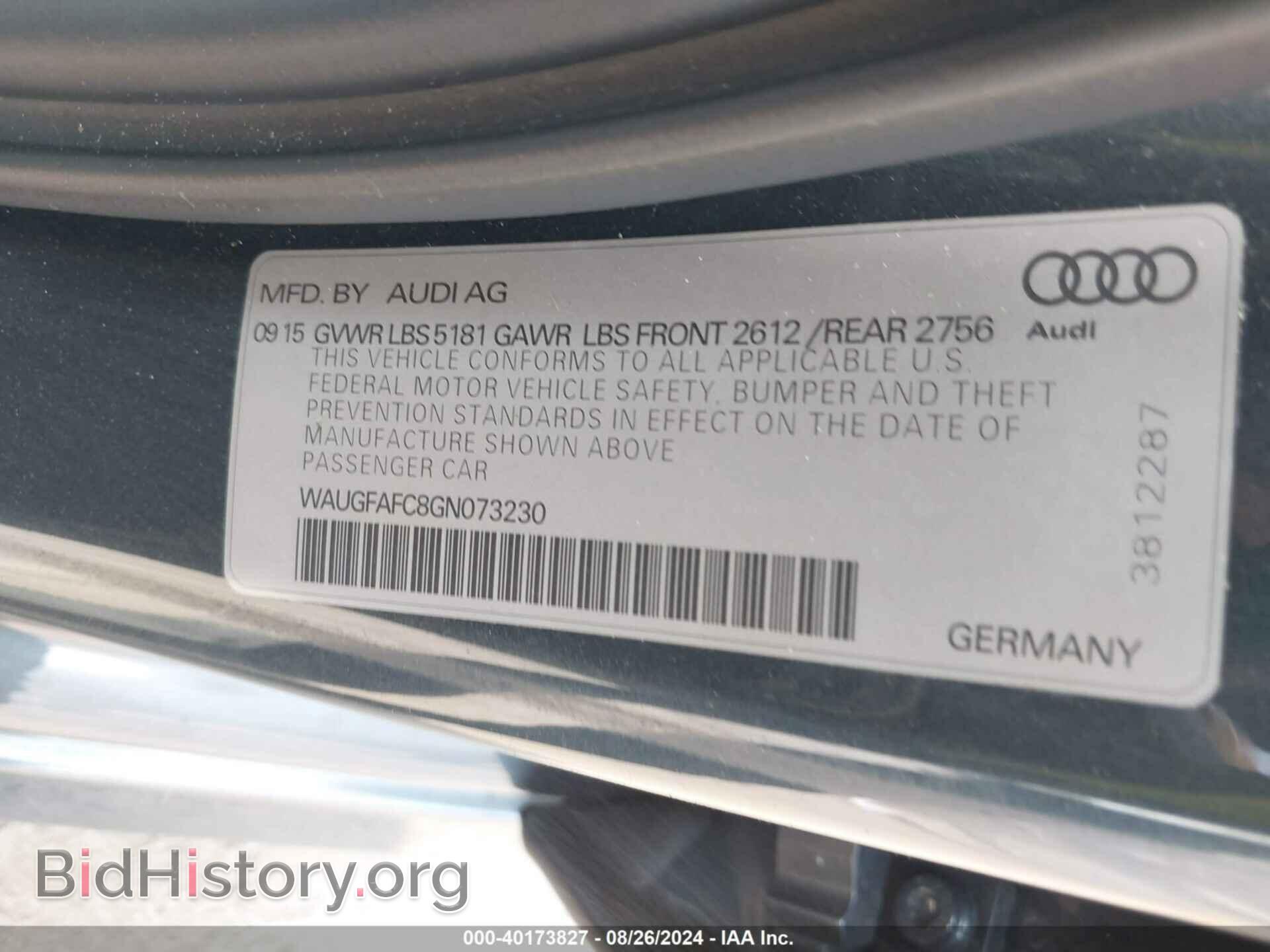 2016 AUDI A6 - VIN: WAUGFAFC8GN073230 - Фото 9
