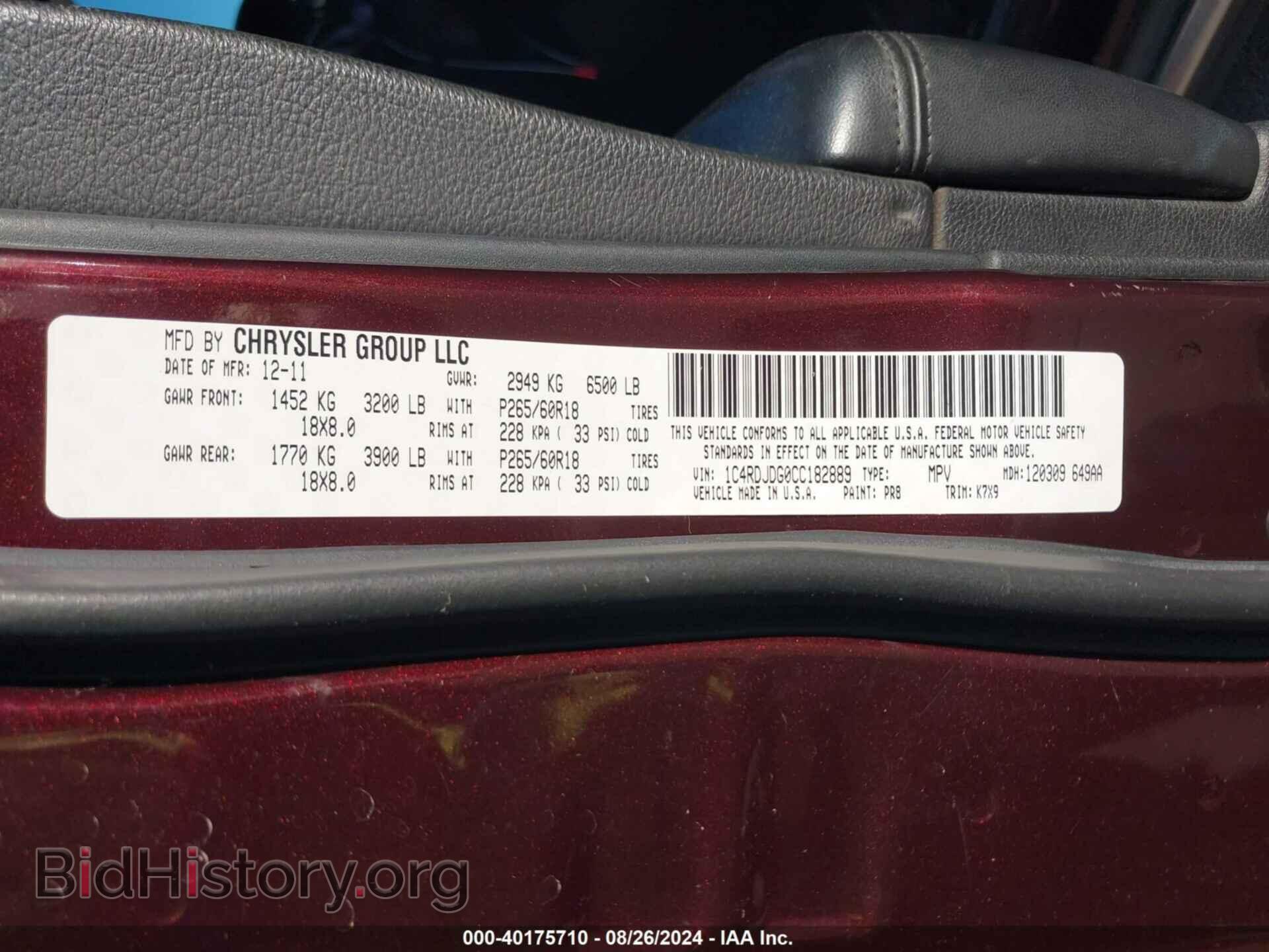 2012 DODGE DURANGO - VIN: 1C4RDJDG0CC182889 - Photo 9