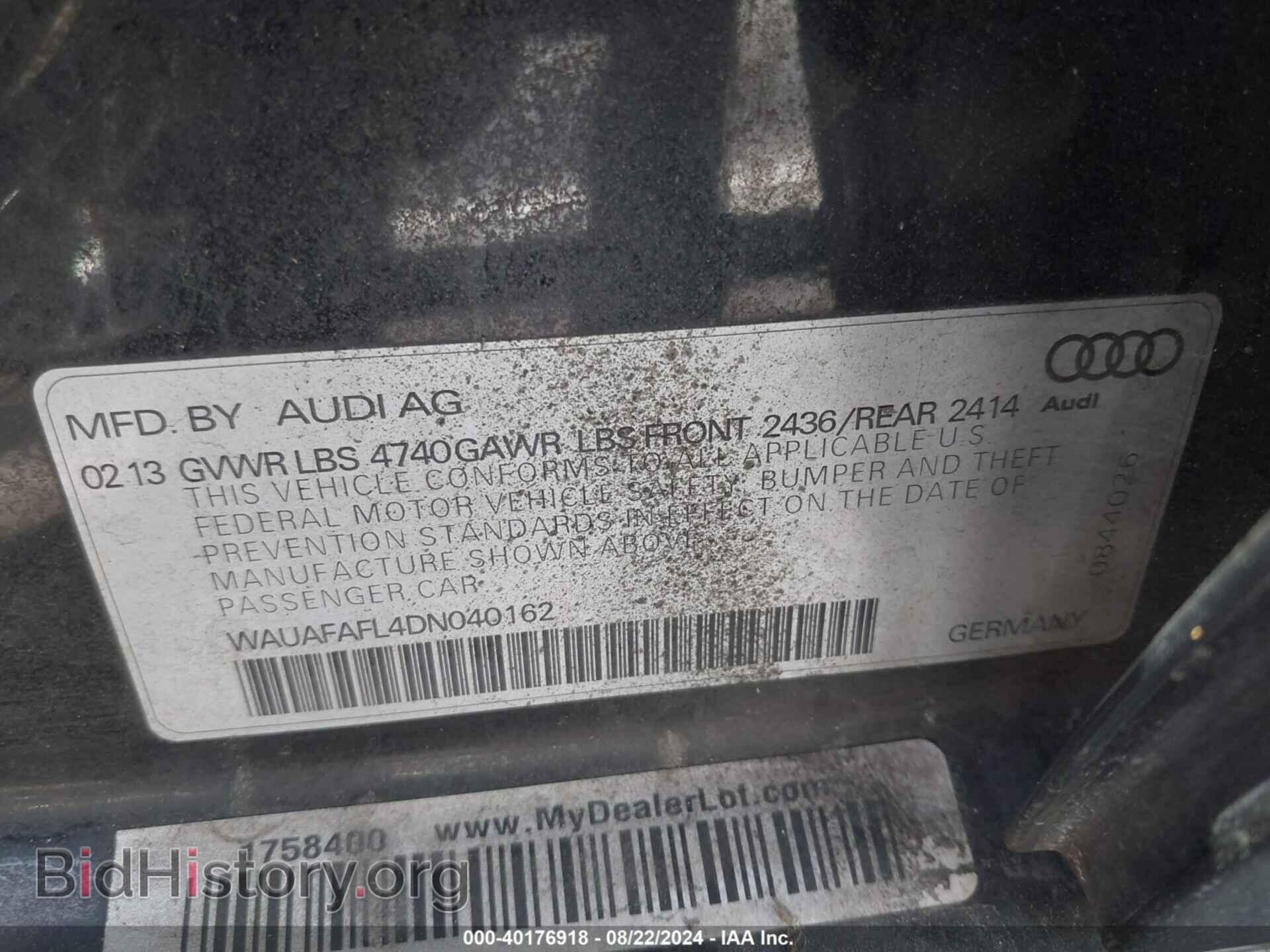 2013 AUDI A4 - VIN: WAUAFAFL4DN040162 - Фото 9