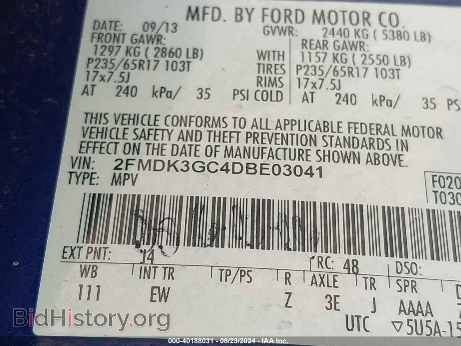 2013 FORD EDGE - VIN: 2FMDK3GC4DBE03041 - Photo 9
