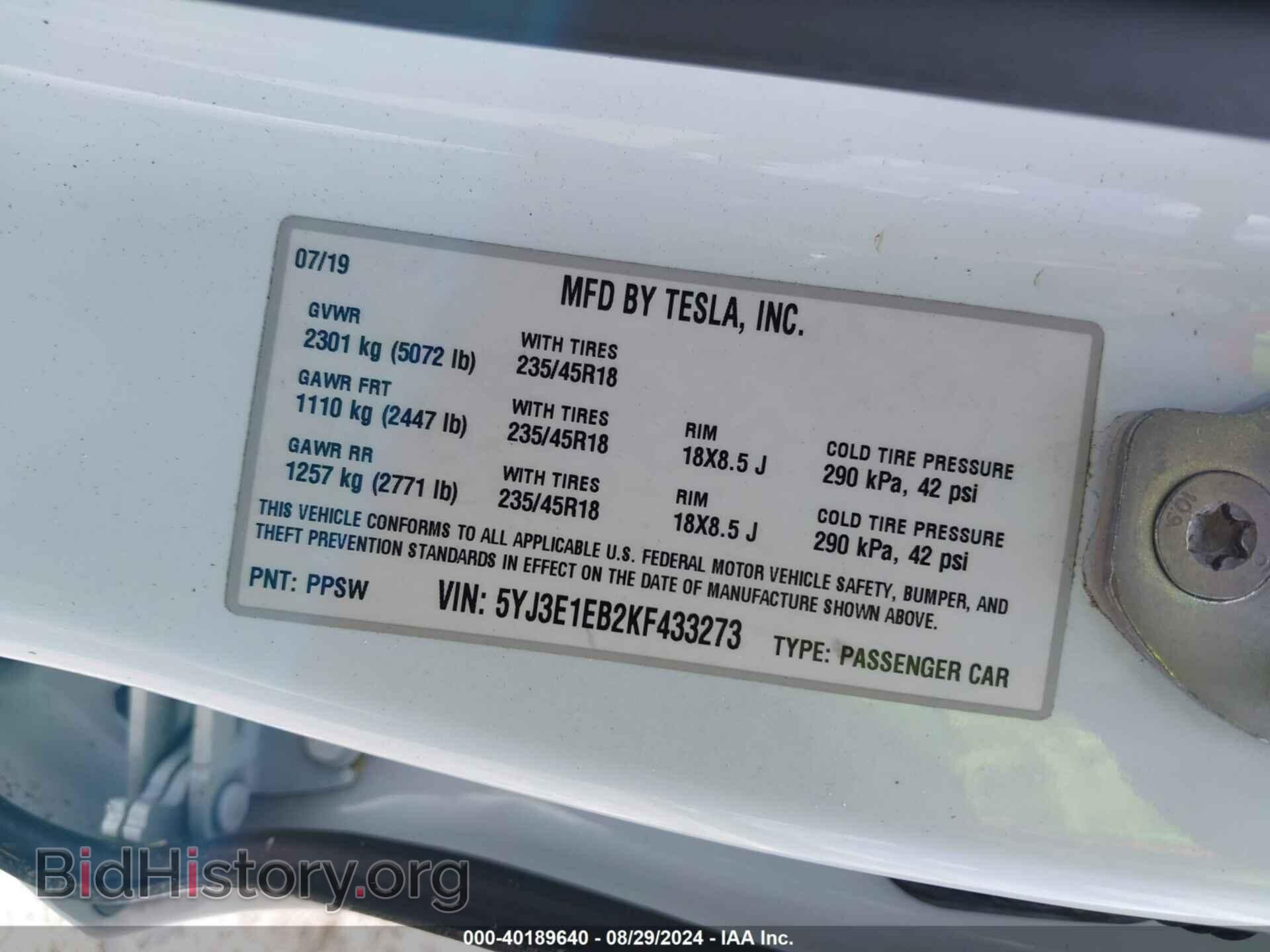 2019 TESLA MODEL 3 - VIN: 5YJ3E1EB2KF433273 - Photo 9