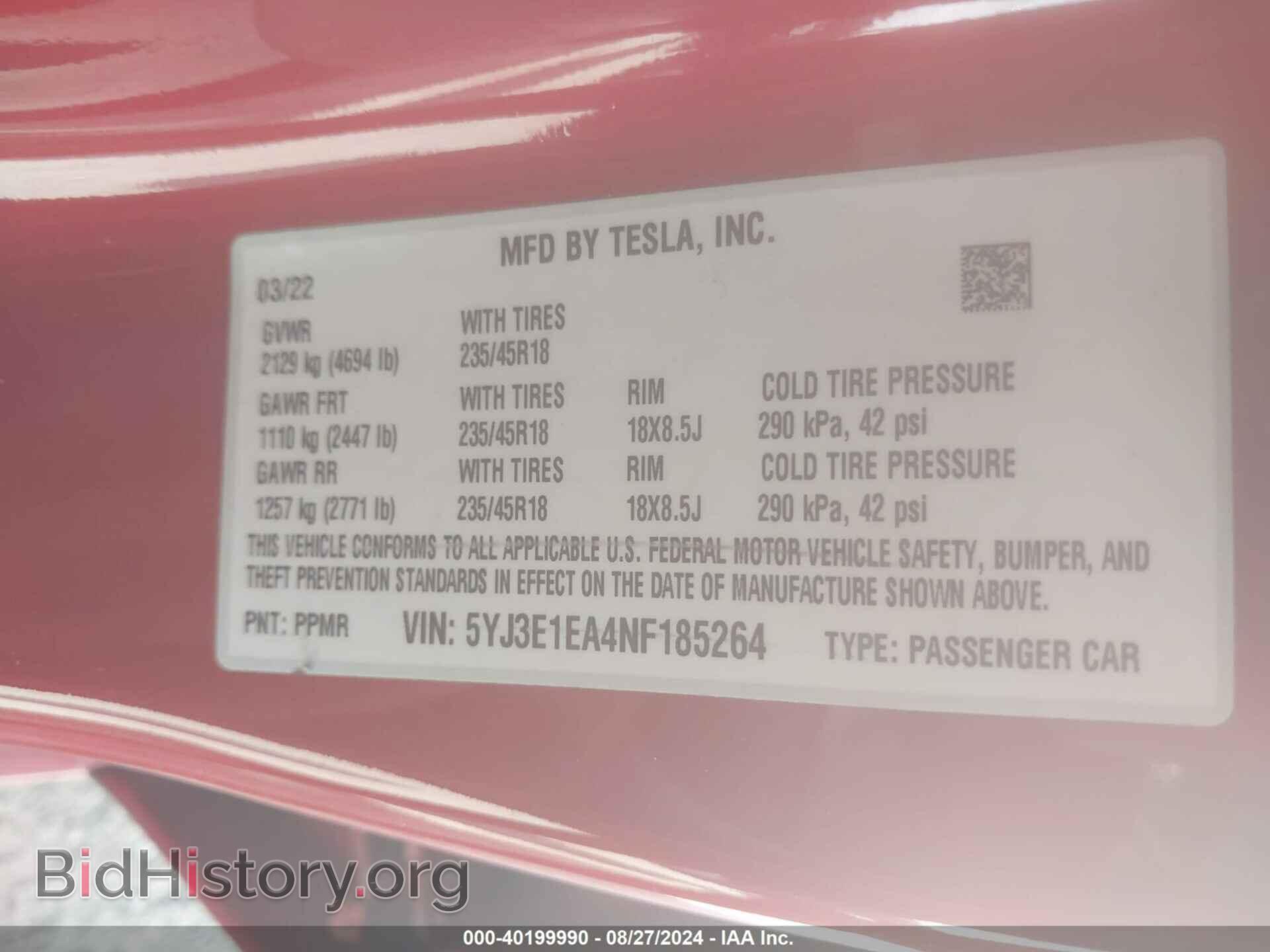 2022 TESLA MODEL 3 - VIN: 5YJ3E1EA4NF185264 - Фото 9