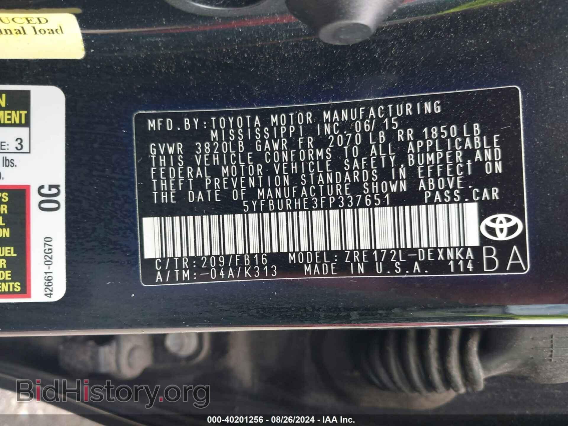 2015 TOYOTA COROLLA - VIN: 5YFBURHE3FP337651 - Фото 9