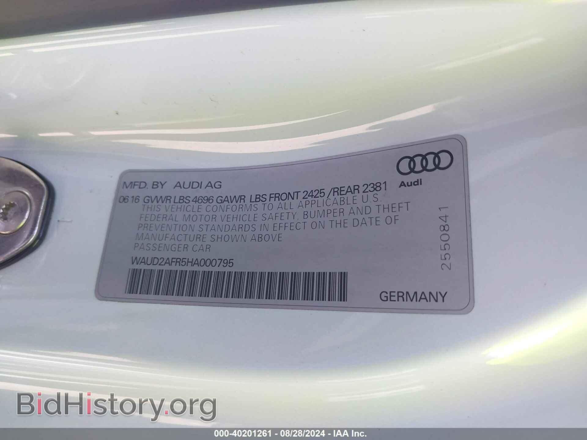 2017 AUDI A5 - VIN: WAUD2AFR5HA000795 - Фото 9