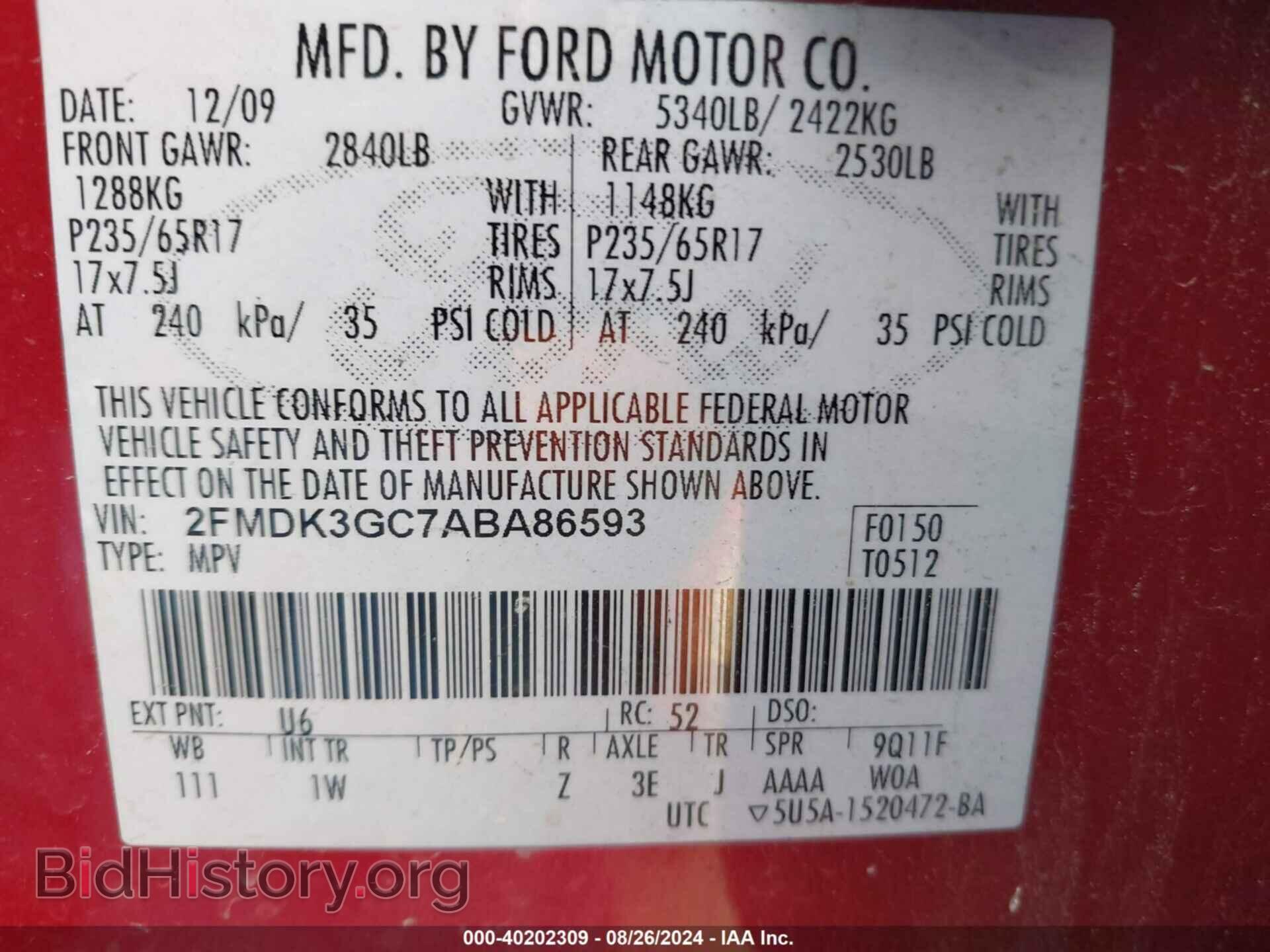 2010 FORD EDGE - VIN: 2FMDK3GC7ABA86593 - Фото 9
