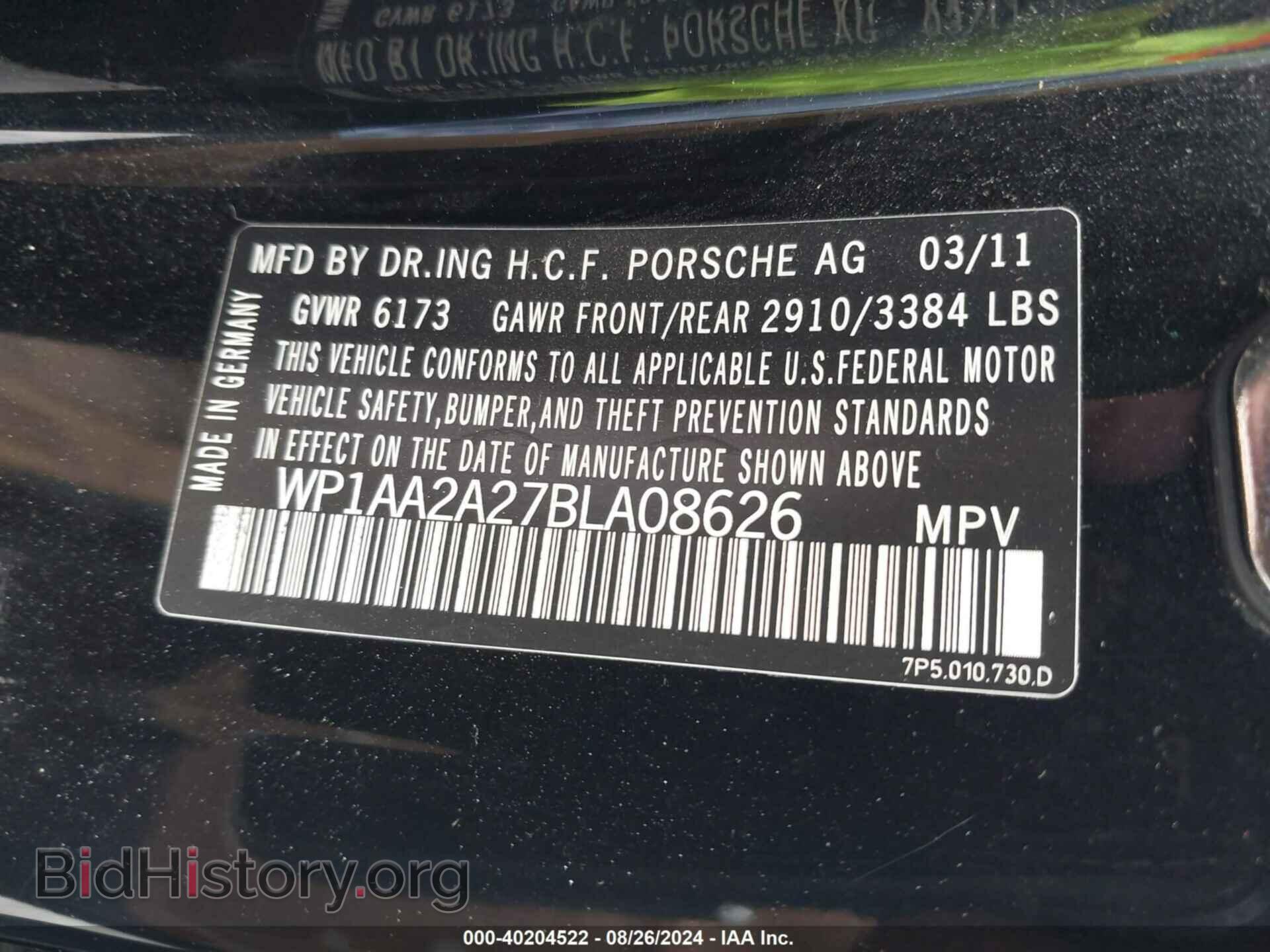 2011 PORSCHE CAYENNE - VIN: WP1AA2A27BLA08626 - Photo 9