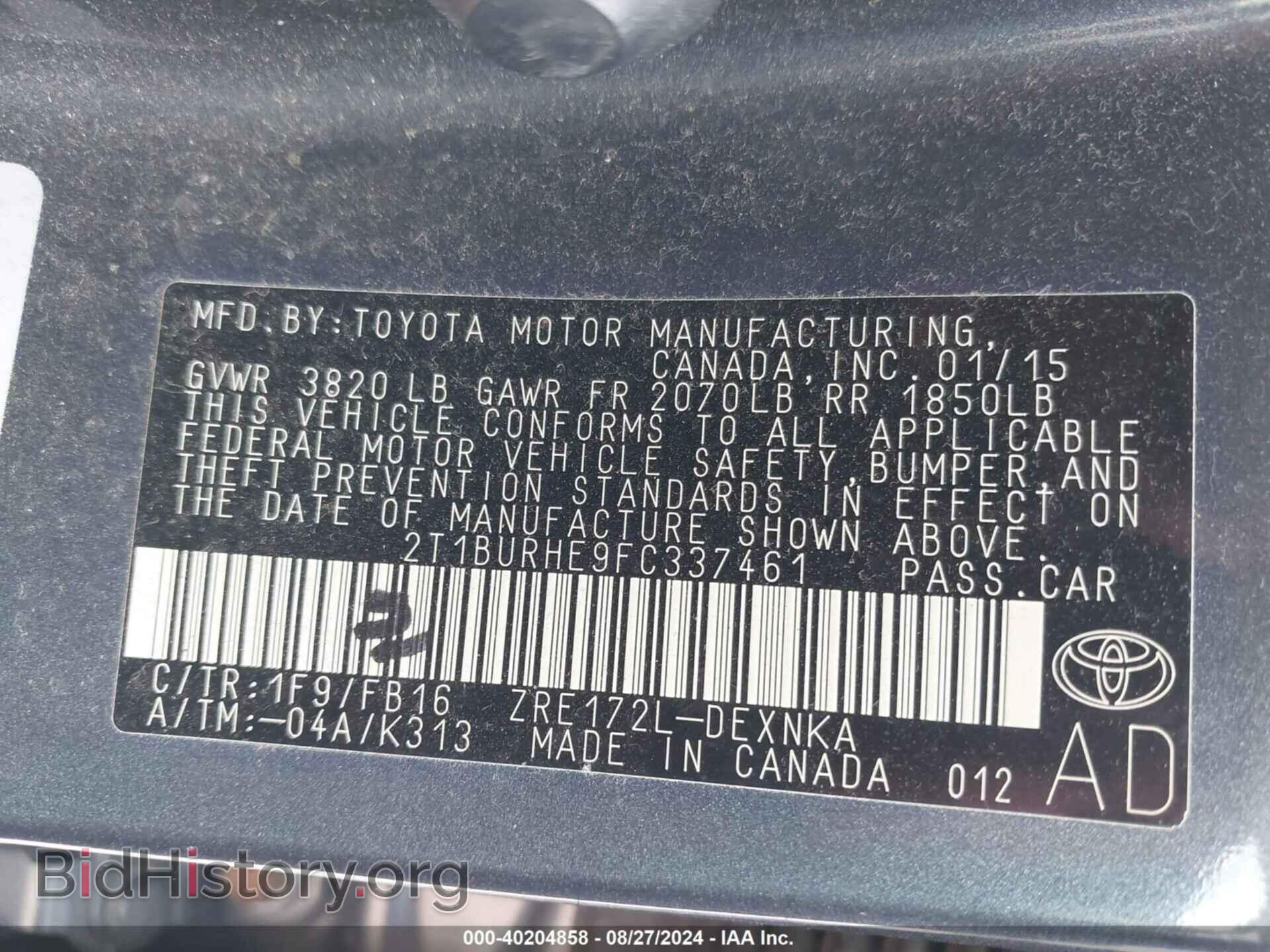 2015 TOYOTA COROLLA - VIN: 2T1BURHE9FC337461 - Фото 9