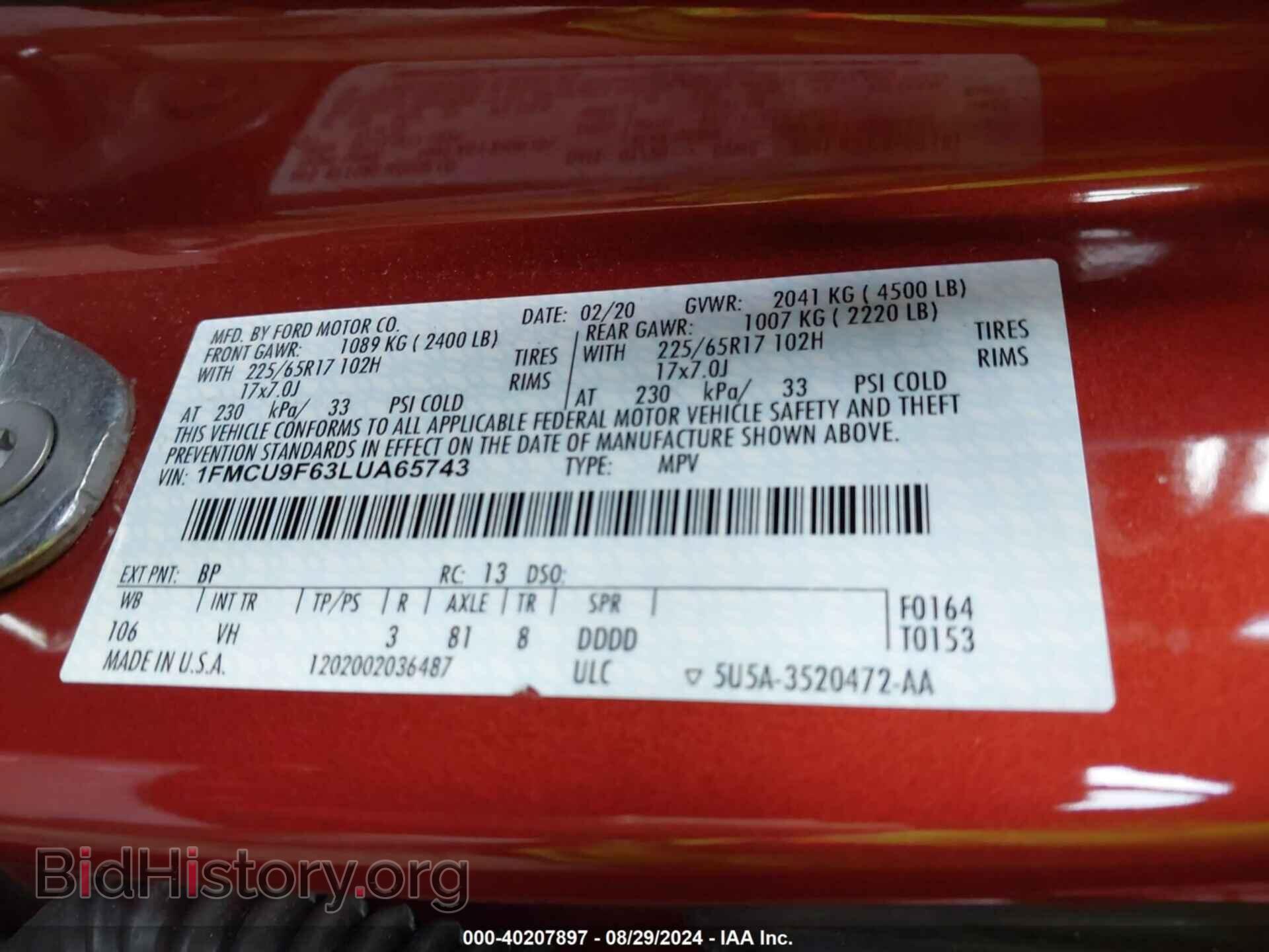 2020 FORD ESCAPE - VIN: 1FMCU9F63LUA65743 - Photo 9
