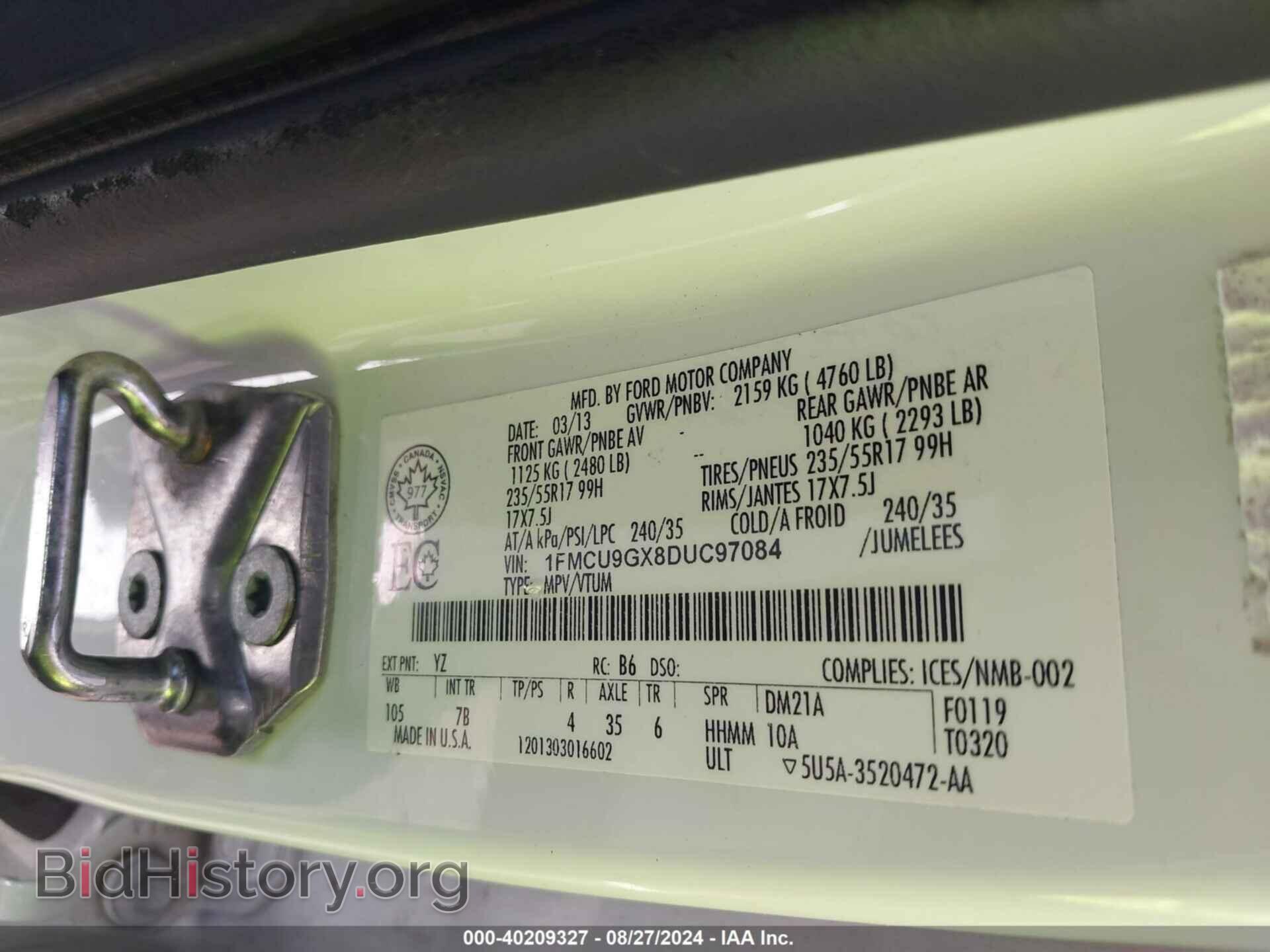 2013 FORD ESCAPE - VIN: 1FMCU9GX8DUC97084 - Фото 9