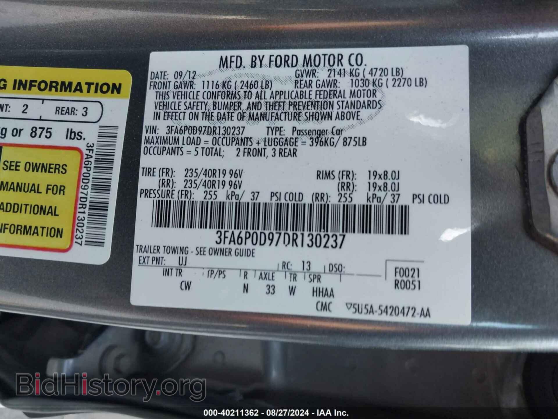 2013 FORD FUSION - VIN: 3FA6P0D97DR130237 - Photo 9