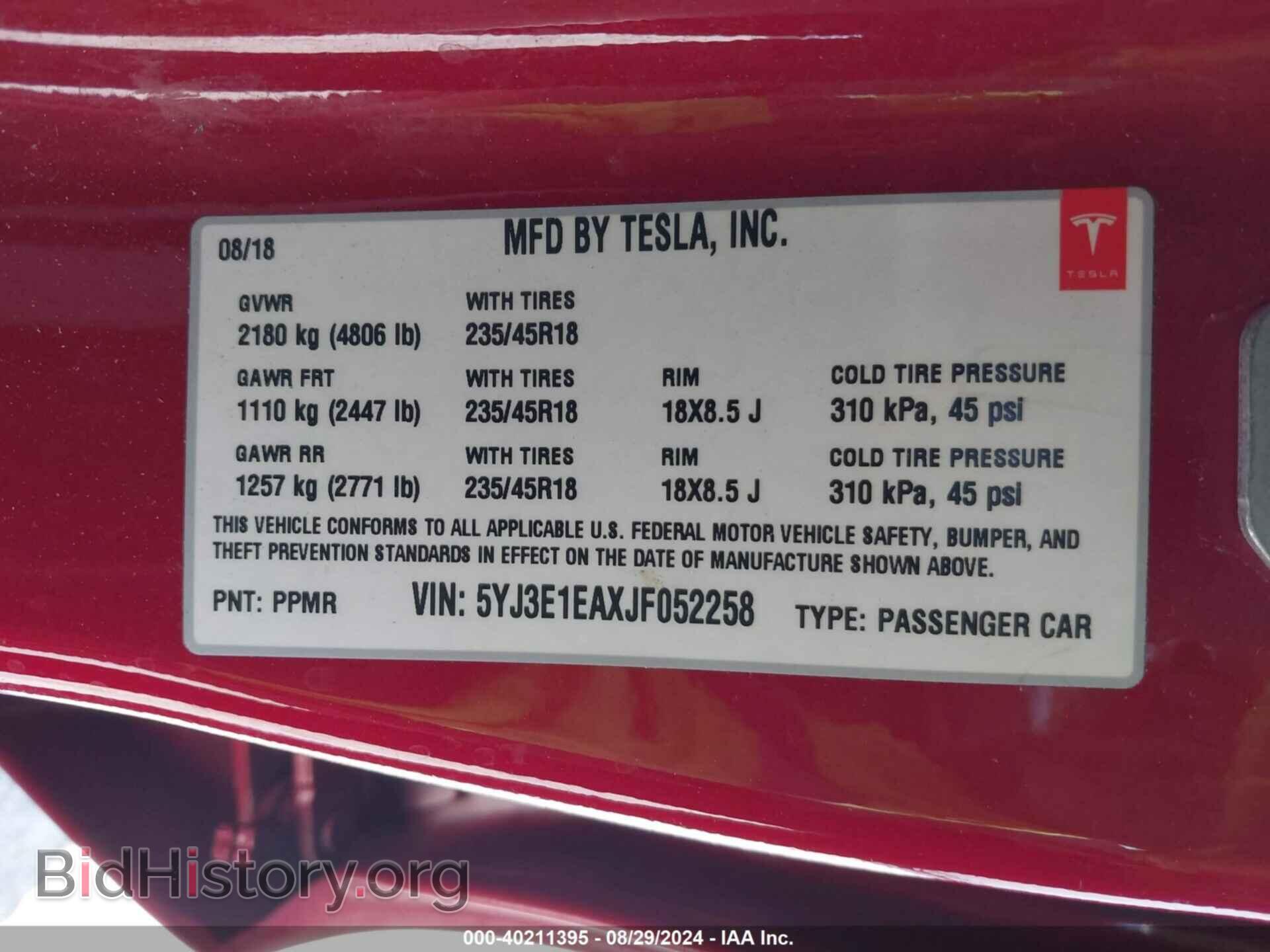 2018 TESLA MODEL 3 - VIN: 5YJ3E1EAXJF052258 - Фото 9