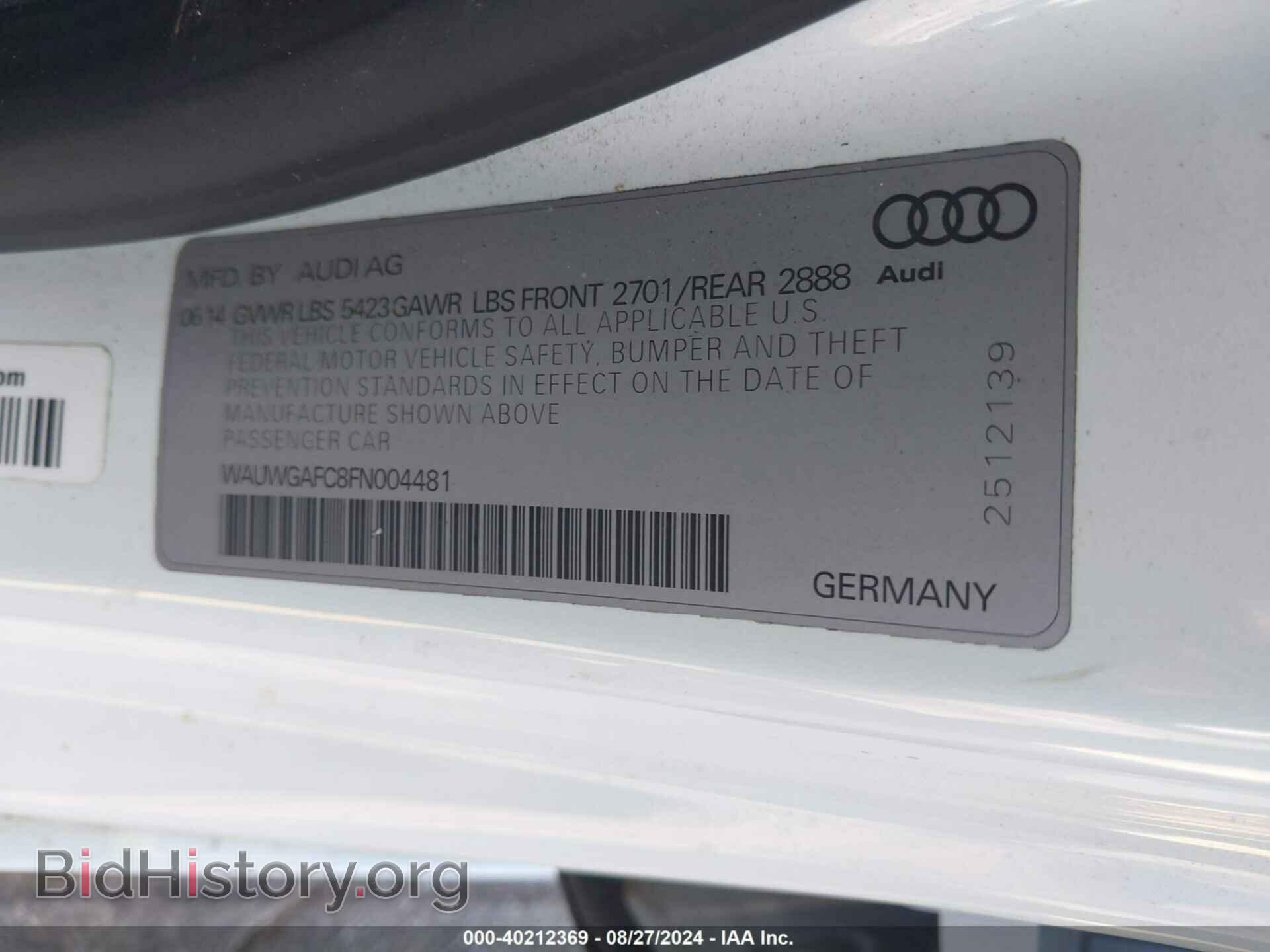 2015 AUDI A7 - VIN: WAUWGAFC8FN004481 - Фото 9