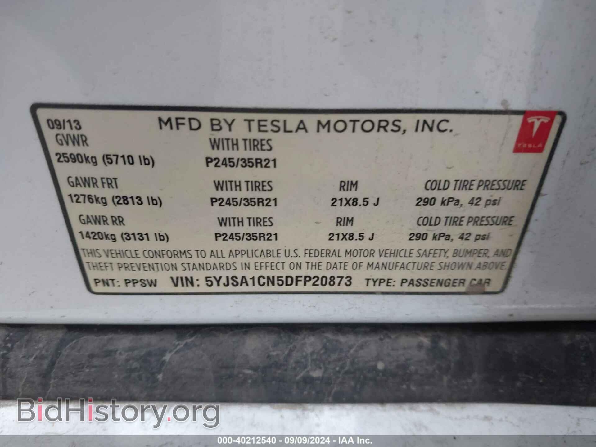 2013 TESLA MODEL S - VIN: 5YJSA1CN5DFP20873 - Photo 9
