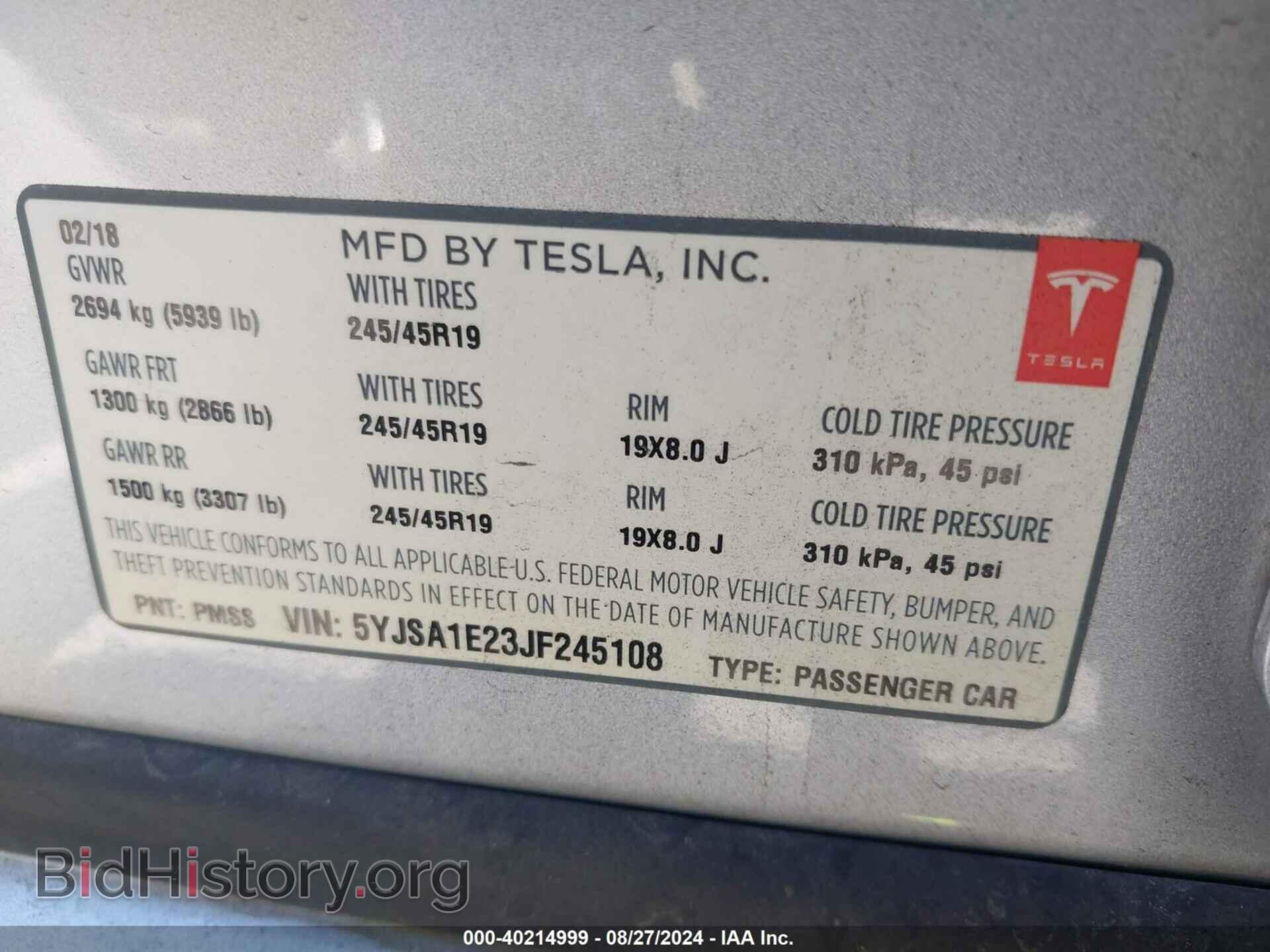 2018 TESLA MODEL S - VIN: 5YJSA1E23JF245108 - Photo 9
