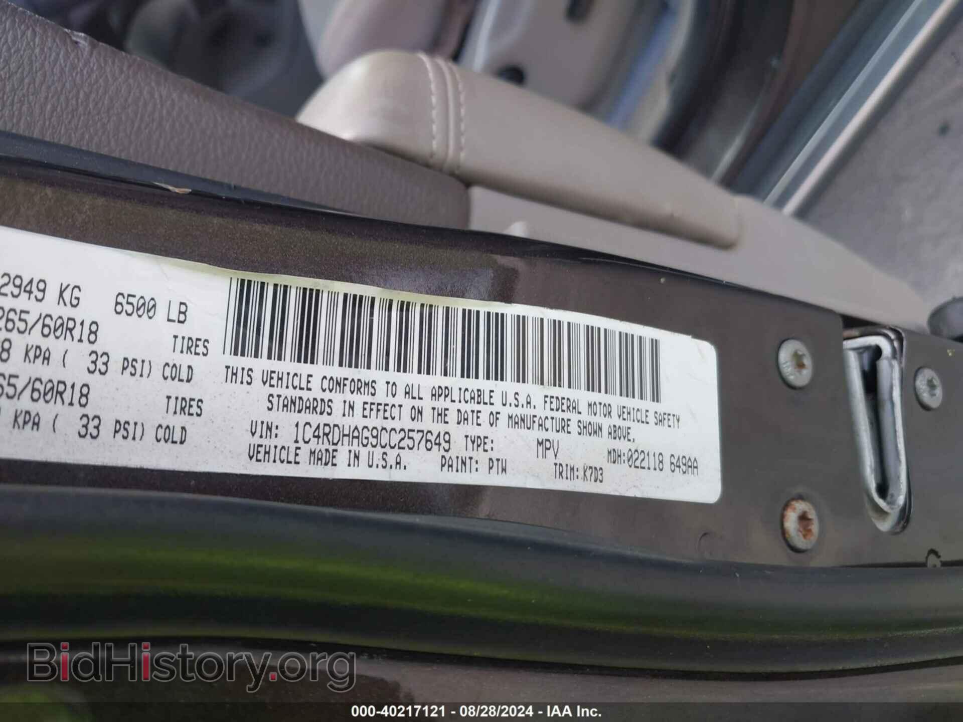 2012 DODGE DURANGO - VIN: 1C4RDHAG9CC257649 - Photo 9
