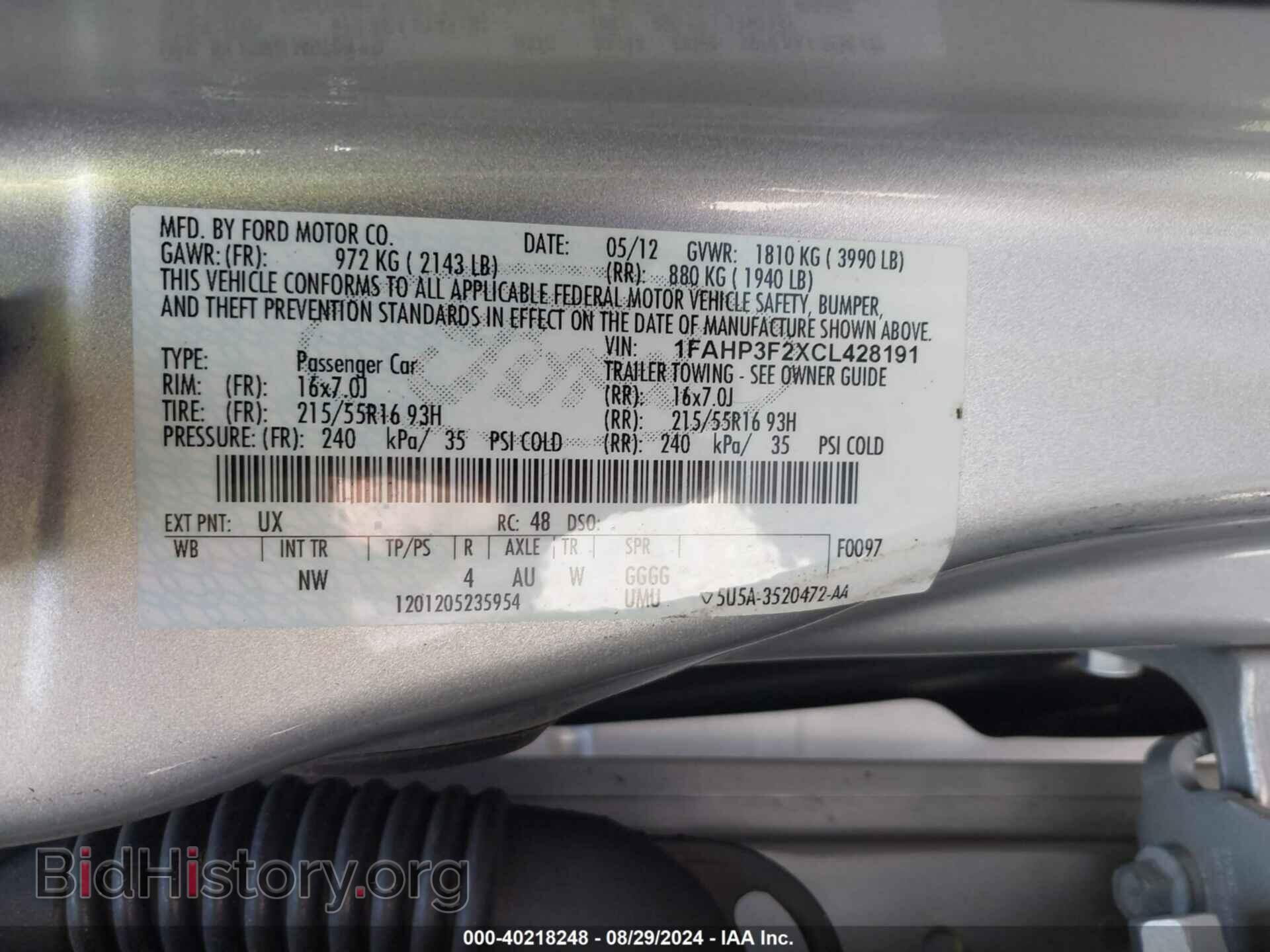 2012 FORD FOCUS - VIN: 1FAHP3F2XCL428191 - Фото 9