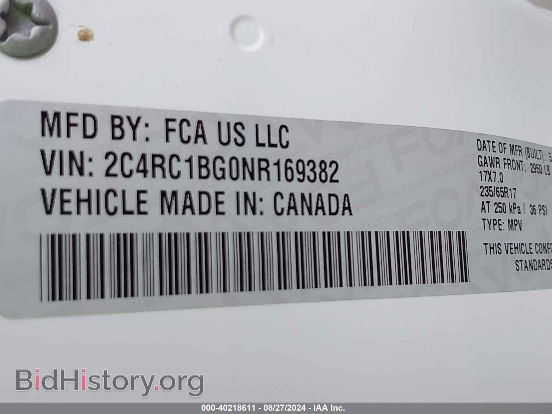 2022 CHRYSLER PACIFICA - VIN: 2C4RC1BG0NR169382 - Фото 9