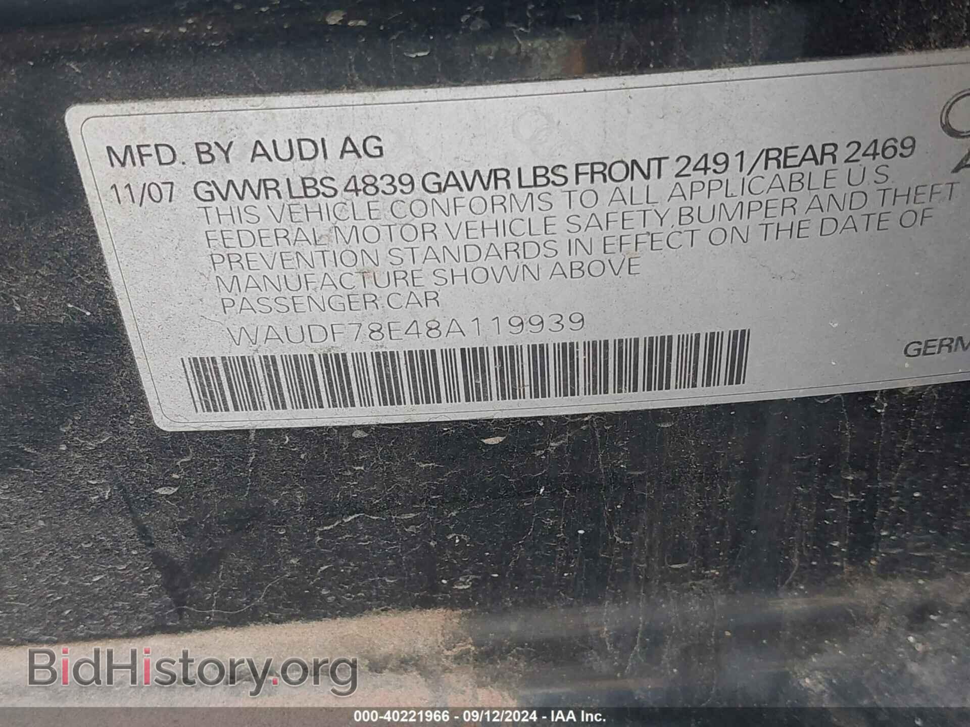 2008 AUDI A4 - VIN: WAUDF78E48A119939 - Фото 9