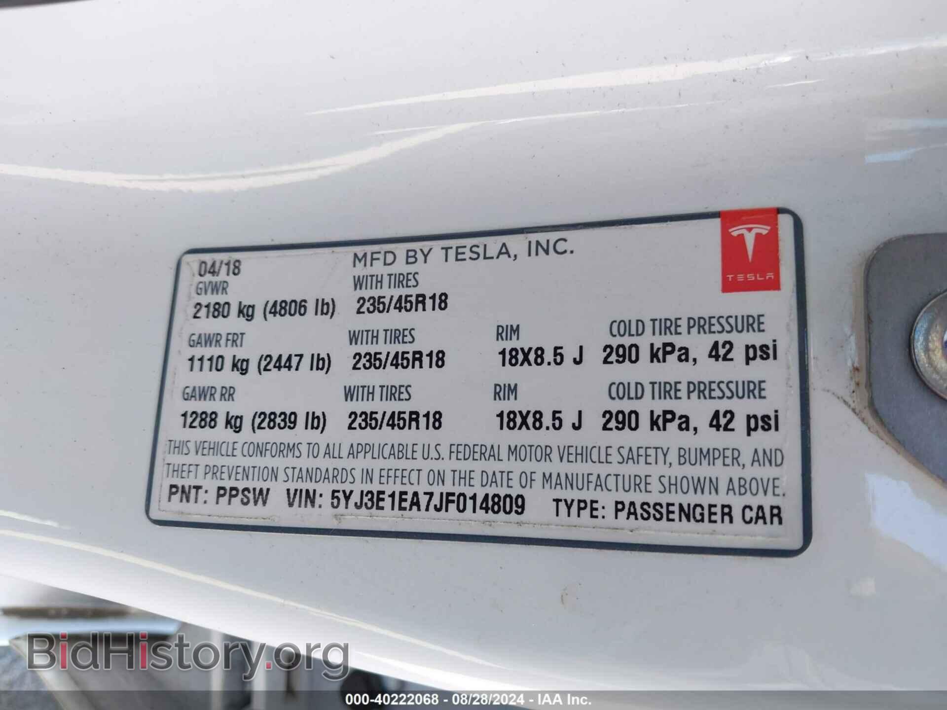 2018 TESLA MODEL 3 - VIN: 5YJ3E1EA7JF014809 - Фото 9