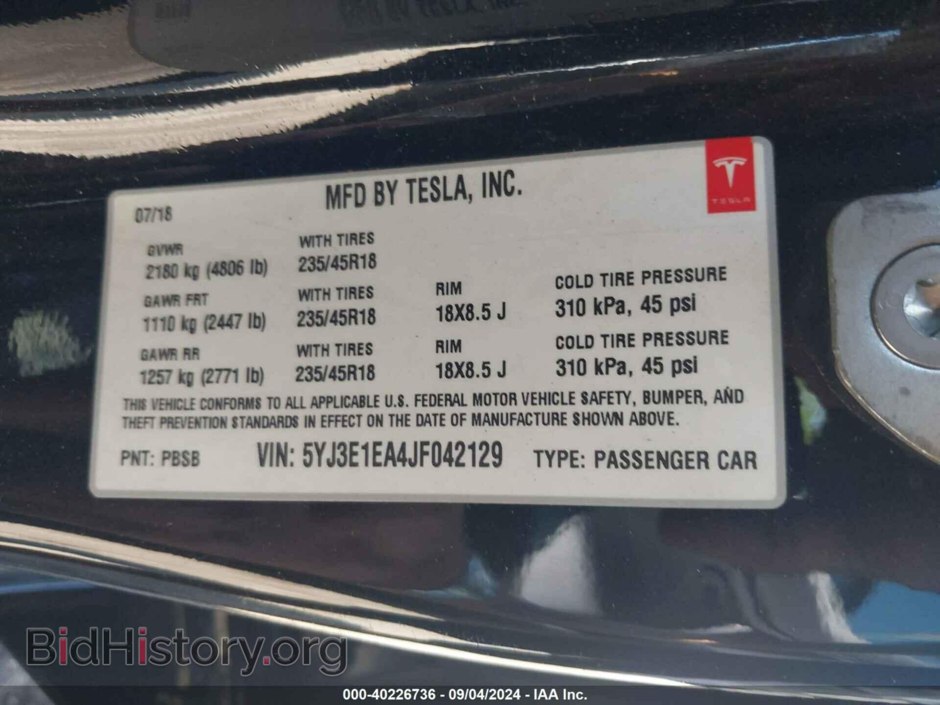 2018 TESLA MODEL 3 - VIN: 5YJ3E1EA4JF042129 - Фото 9