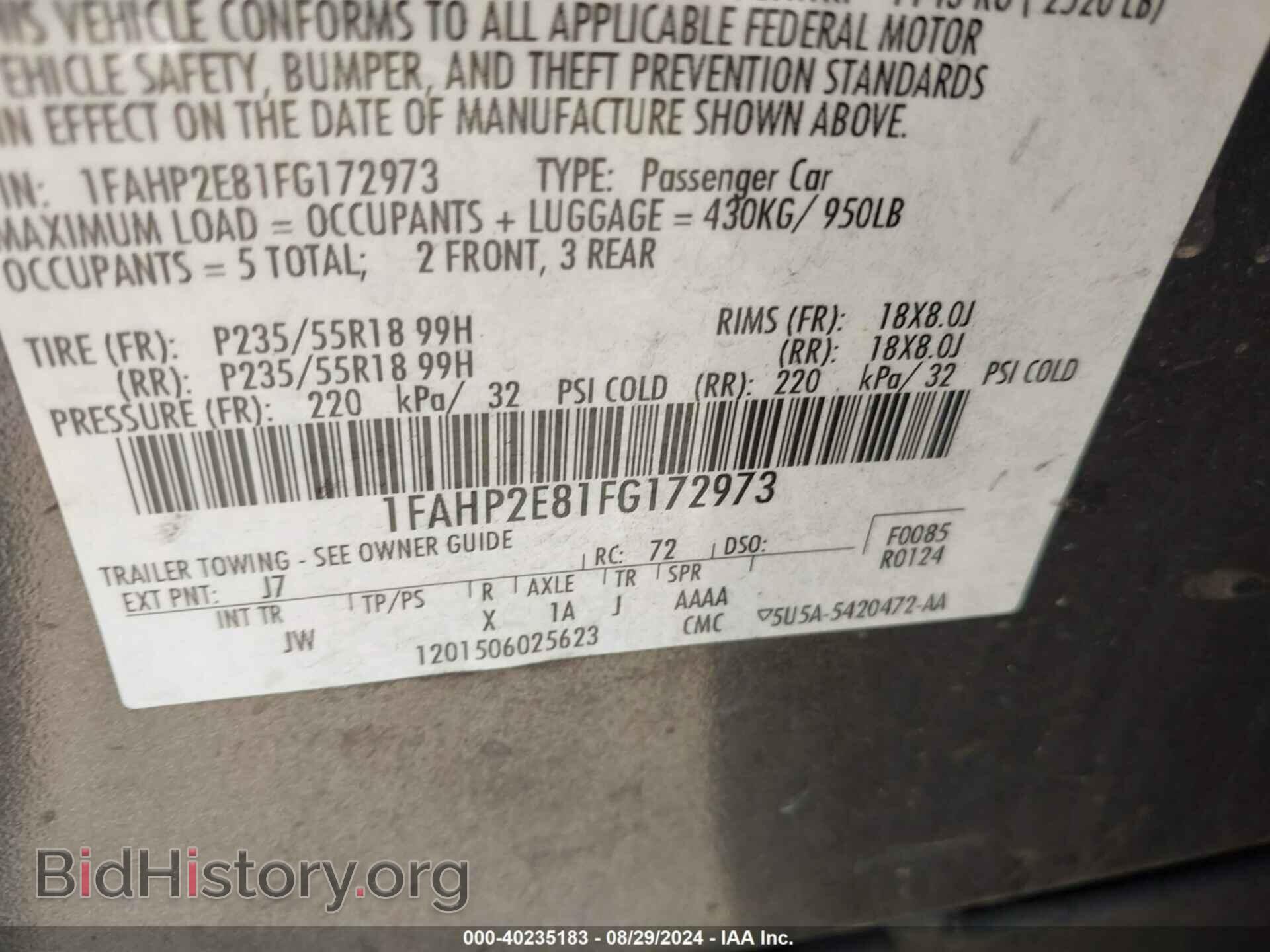 2015 FORD TAURUS - VIN: 1FAHP2E81FG172973 - Photo 9