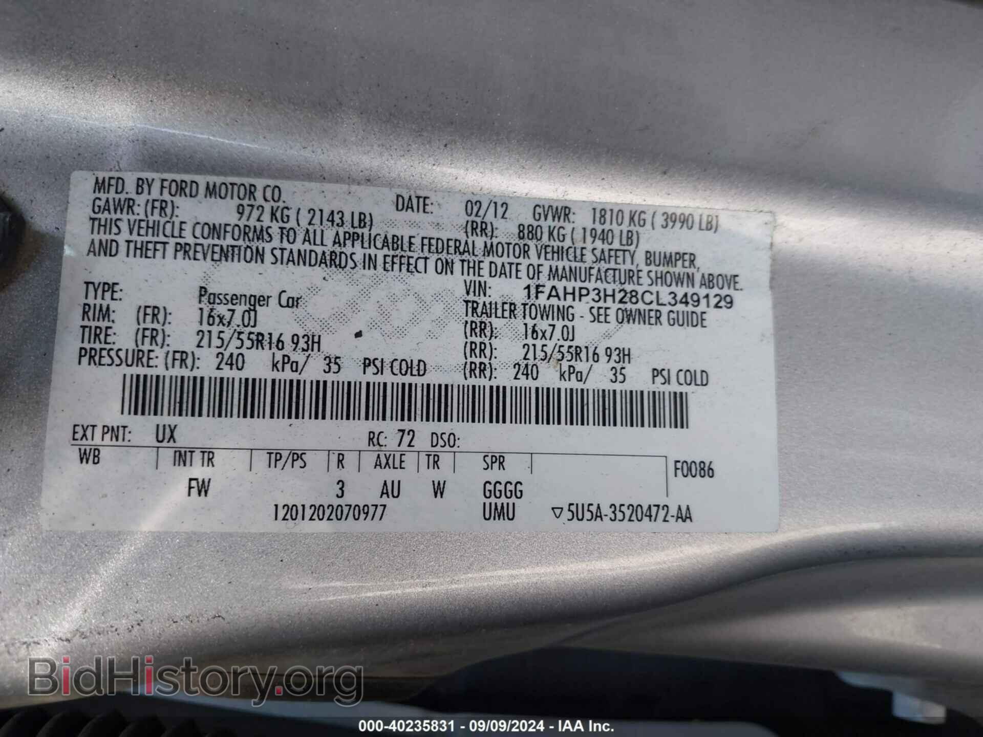 2012 FORD FOCUS - VIN: 1FAHP3H28CL349129 - Фото 9