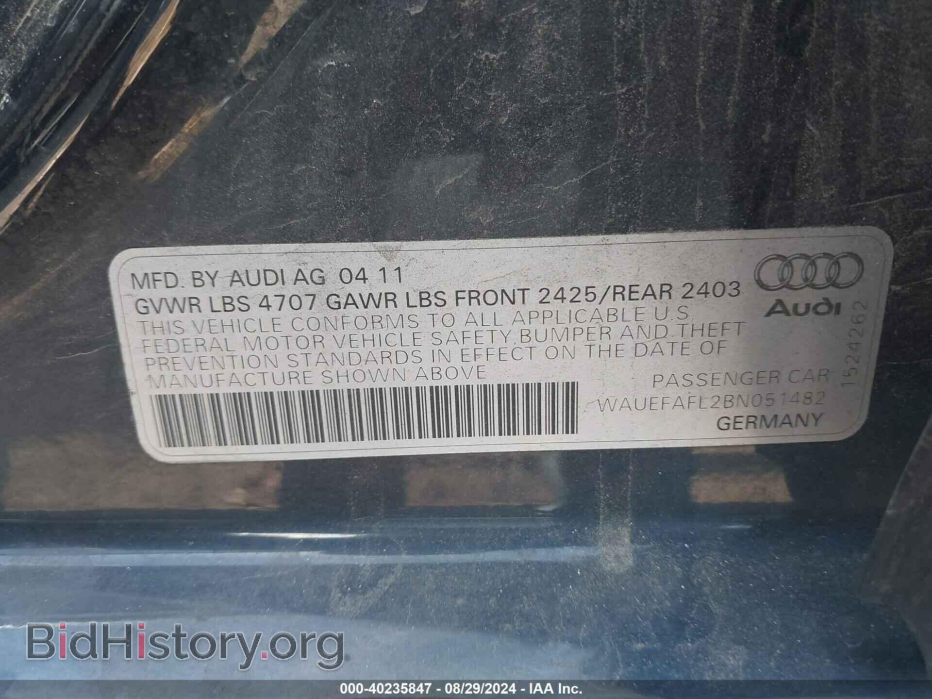 2011 AUDI A4 - VIN: WAUEFAFL2BN051482 - Фото 9