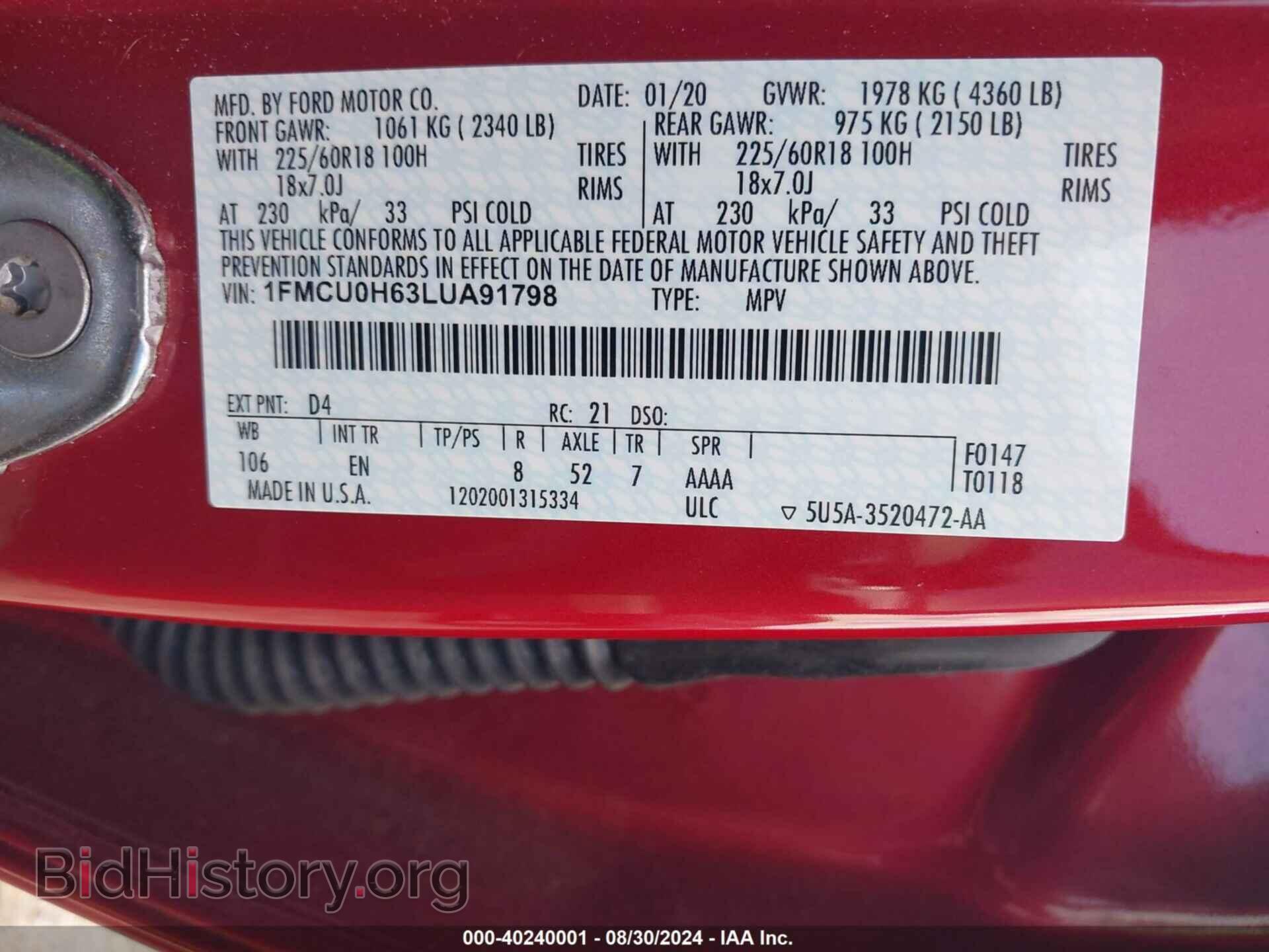2020 FORD ESCAPE - VIN: 1FMCU0H63LUA91798 - Photo 9