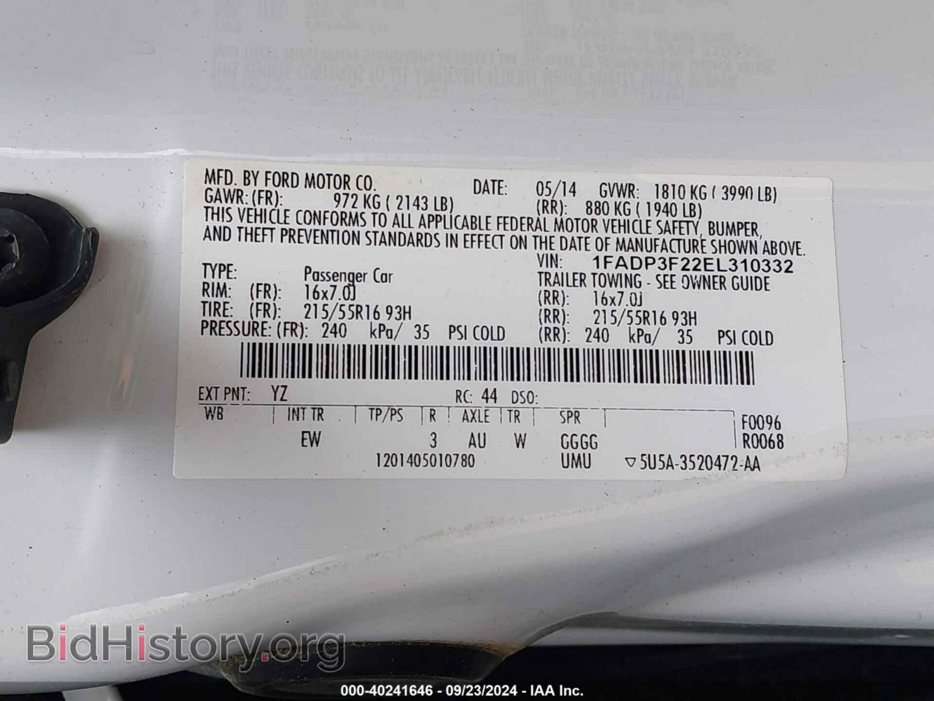 2014 FORD FOCUS - VIN: 1FADP3F22EL310332 - Фото 9